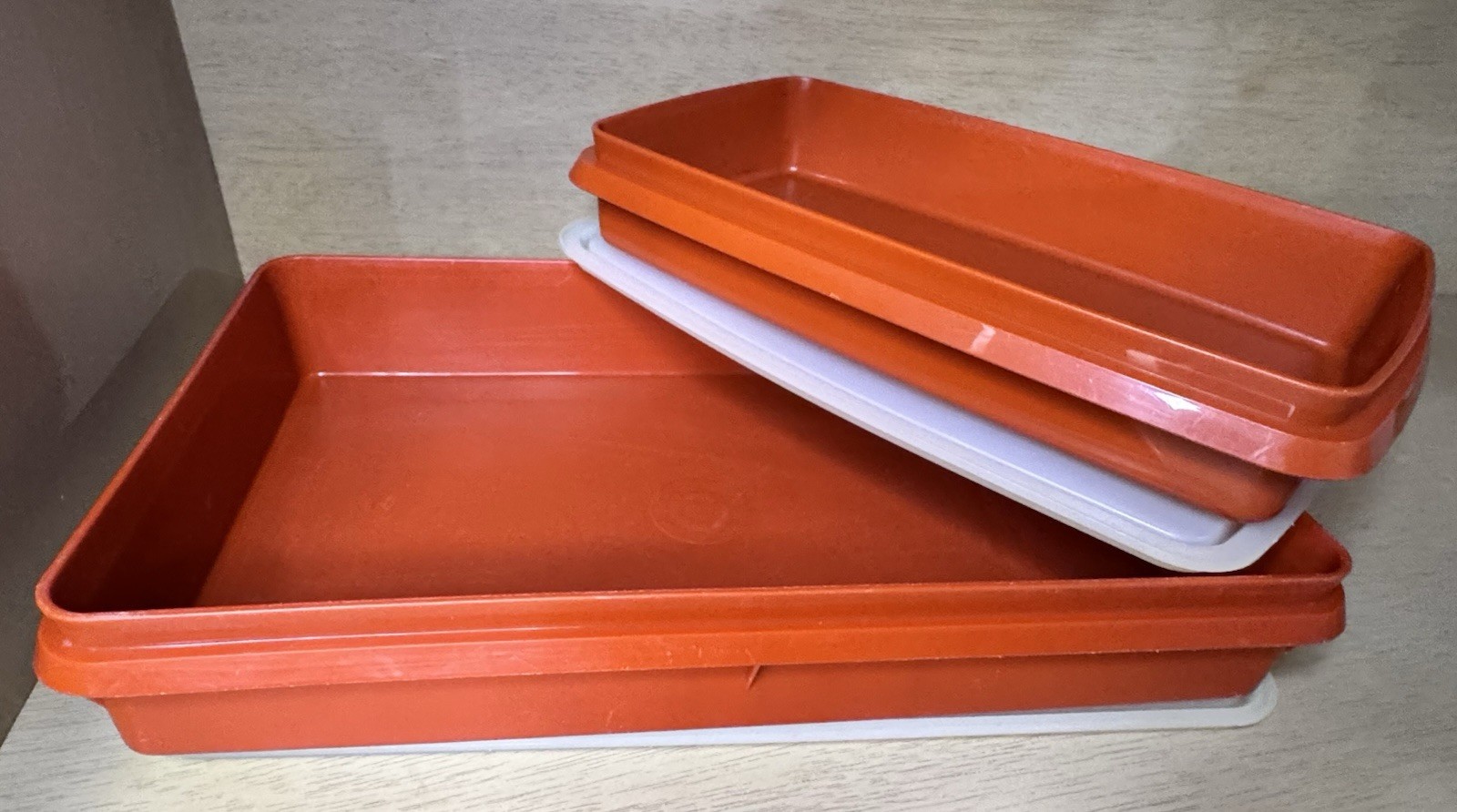 Vintage Tupperware Paprika Rectangle Keepers Storage #816 9×5″ #794 11×7″ Euc