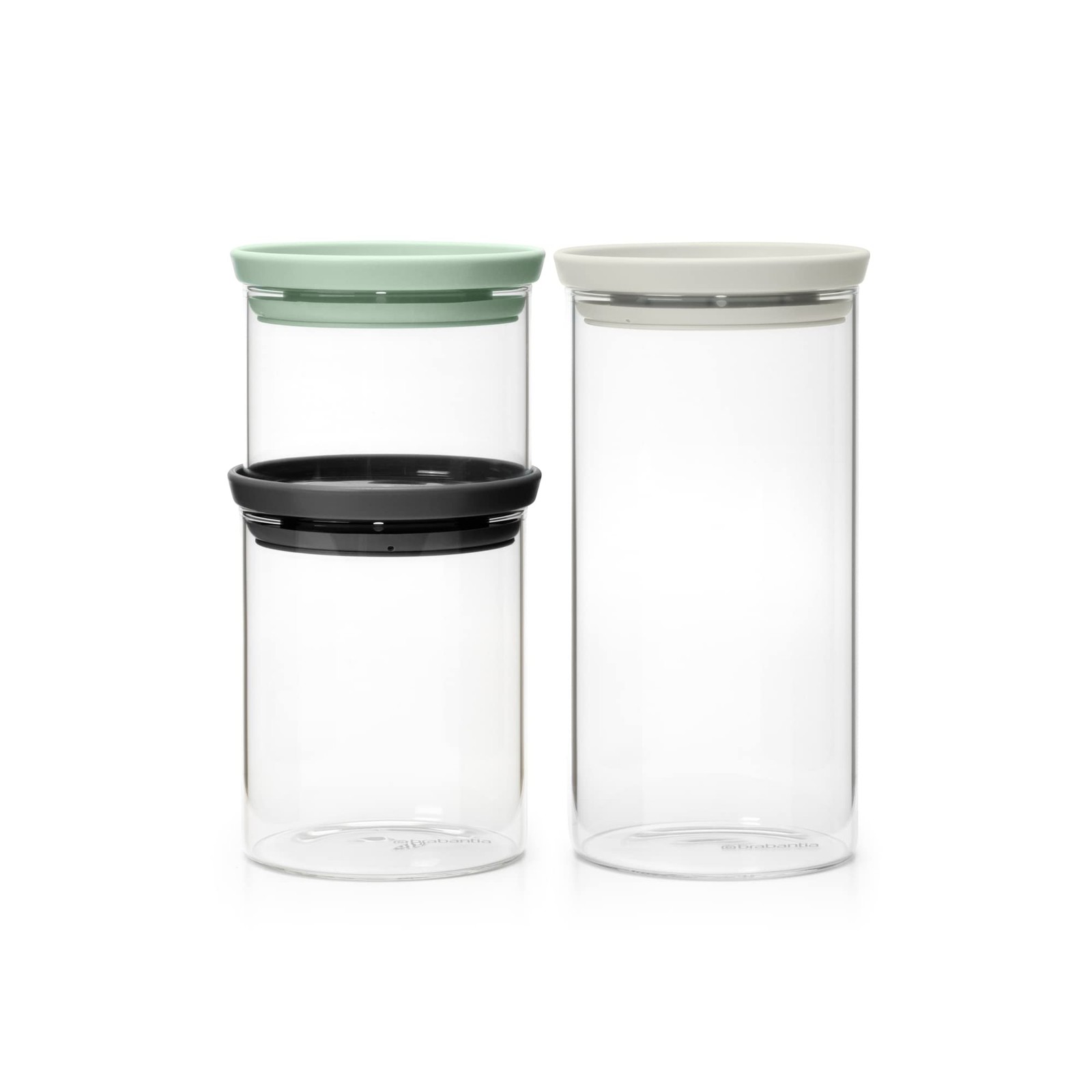 3pc Stackable Glass Food Jars mixed Colors 0.08 + 0.16 + 0.3 Gal Heatsafe Dish