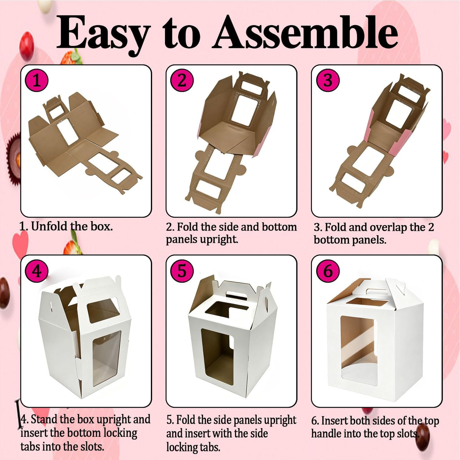Tall Cake Box 12x12x14 Inch Disposable Layer Carrier with Window Handle for