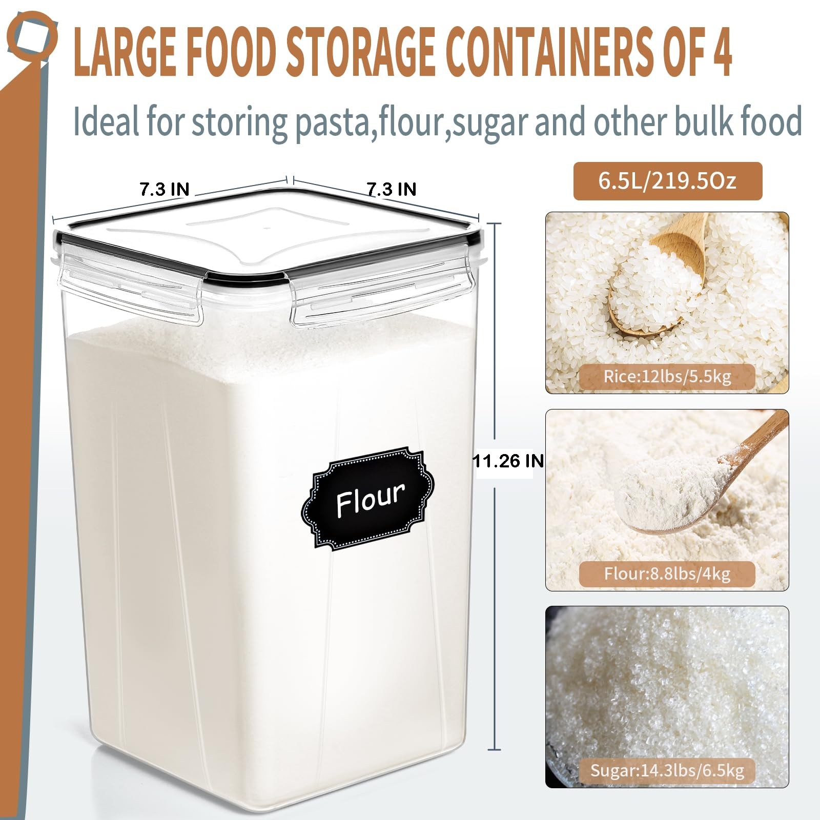 PRAKI Extra Large Tall Airtight Food Storage Containers 6.5L / 220oz, BPA Fre…