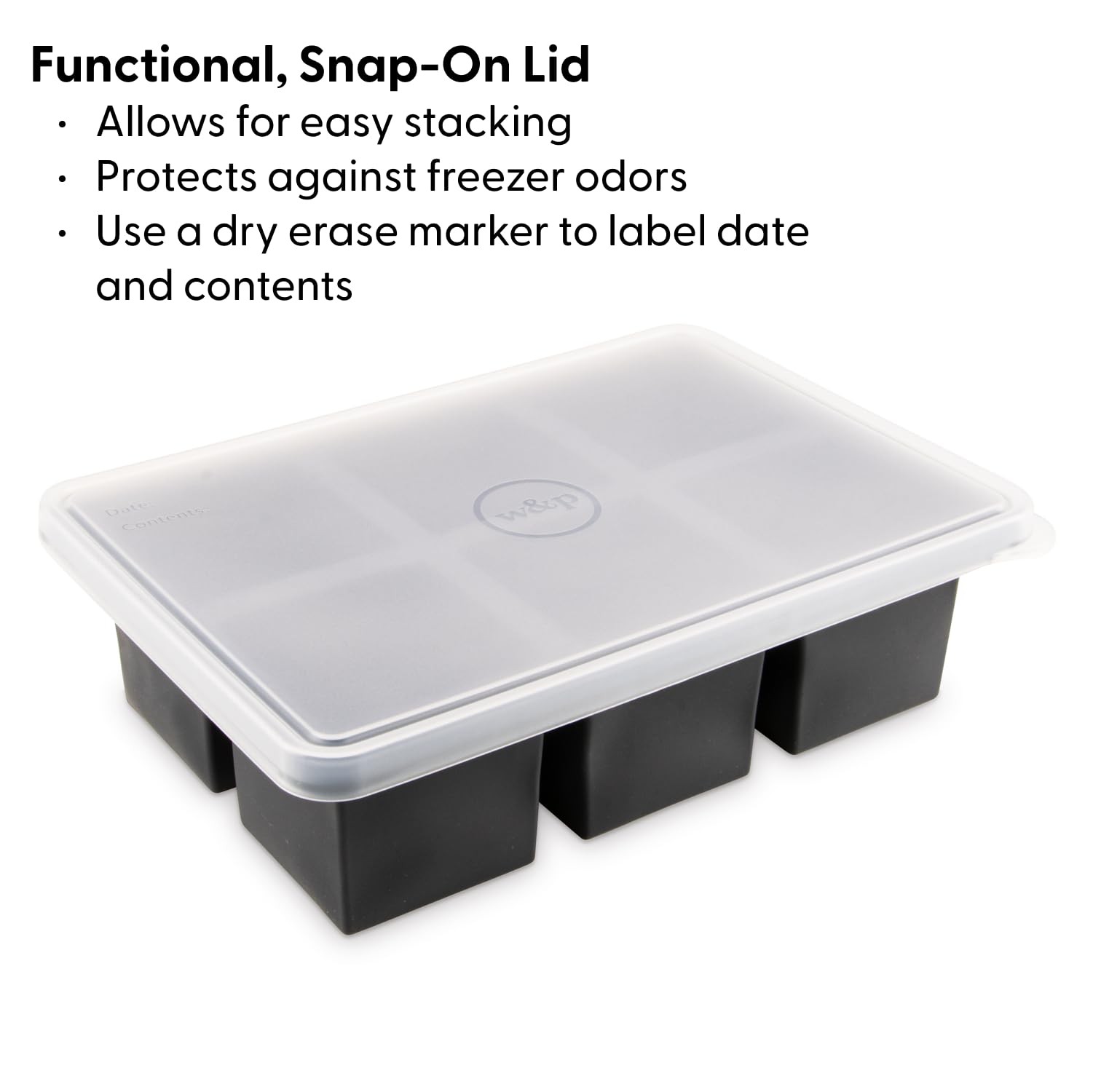 Cup Cubes Silicone Freezer Tray with Lid, Blue, Makes 6 Perfect 1-Cup Portion…