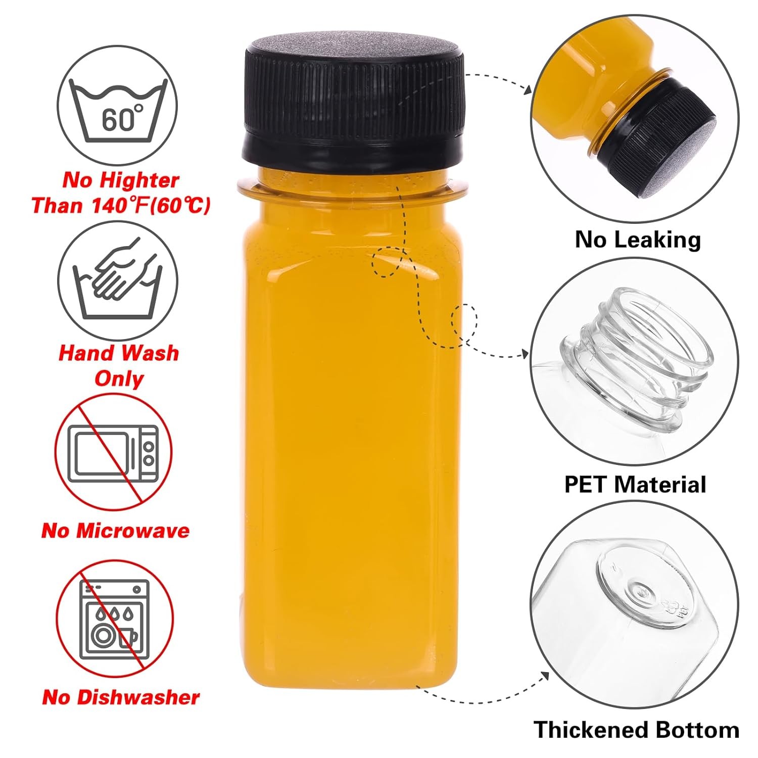 6pcs 2oz Plastic Shot Bottles with Caps Juice Bottles Small with Lids