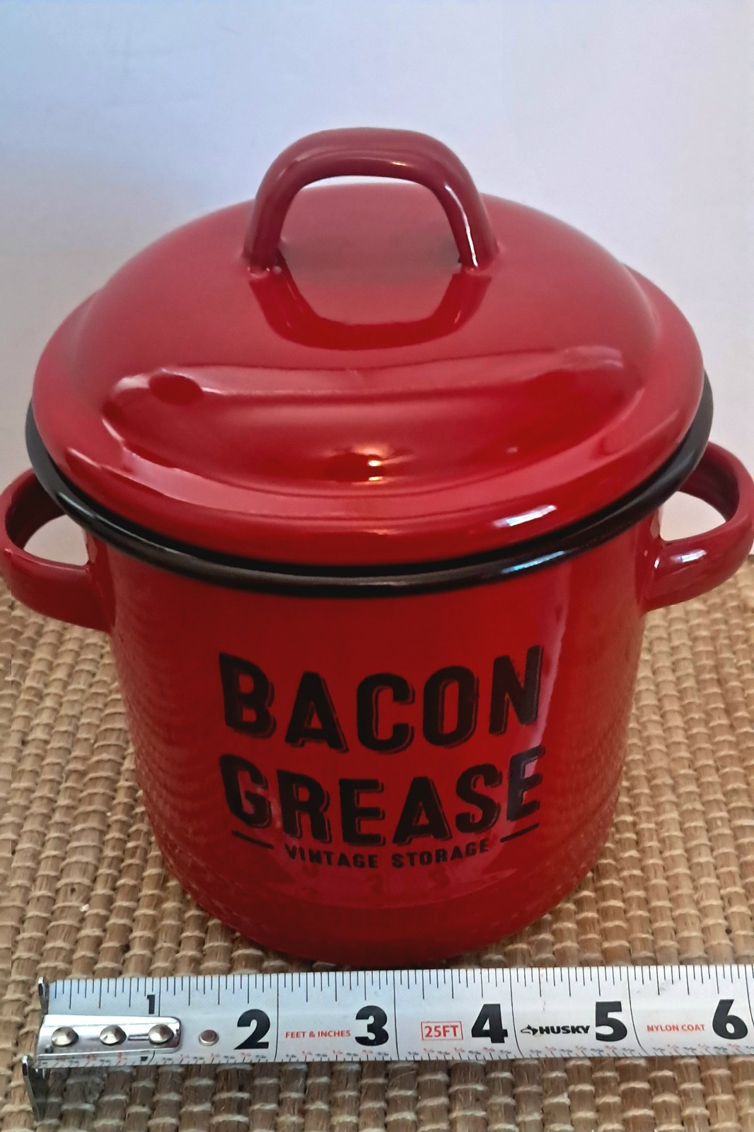 Enamel Bacon Grease Canister Pot with Lid – Rustic Large Capacity Vintage Look