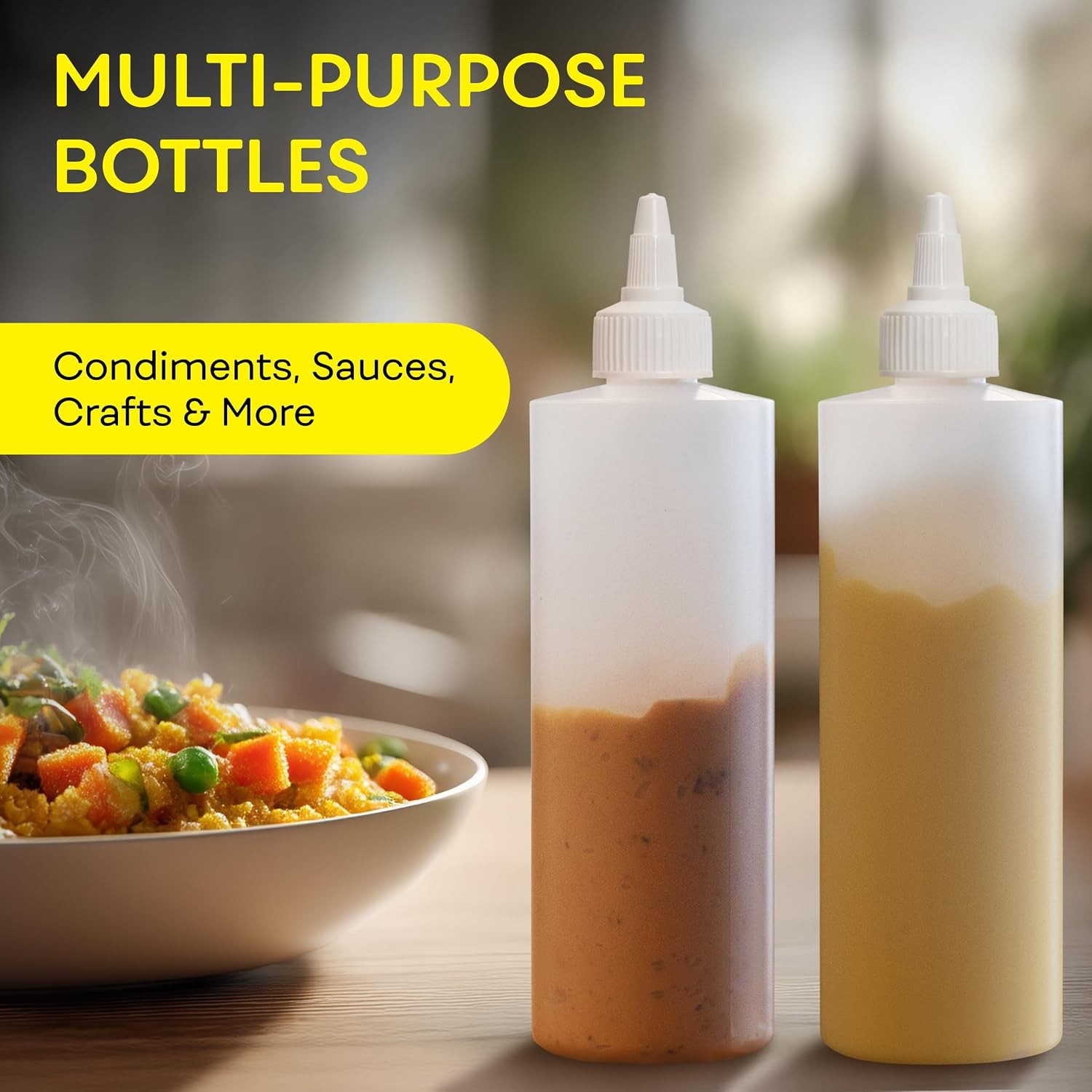 12oz Condiment Squeeze Bottles 4 Pack Leakproof Twist Cap for Sauce Ketchup Oil