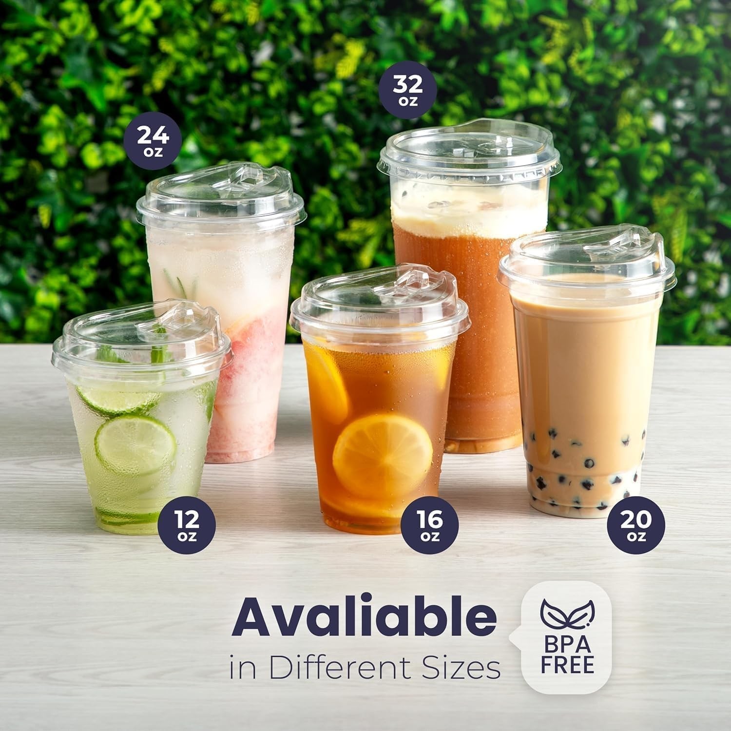100 Pack 32 oz Clear Plastic Cups with Strawless Sip Lids, Disposable Plastic…