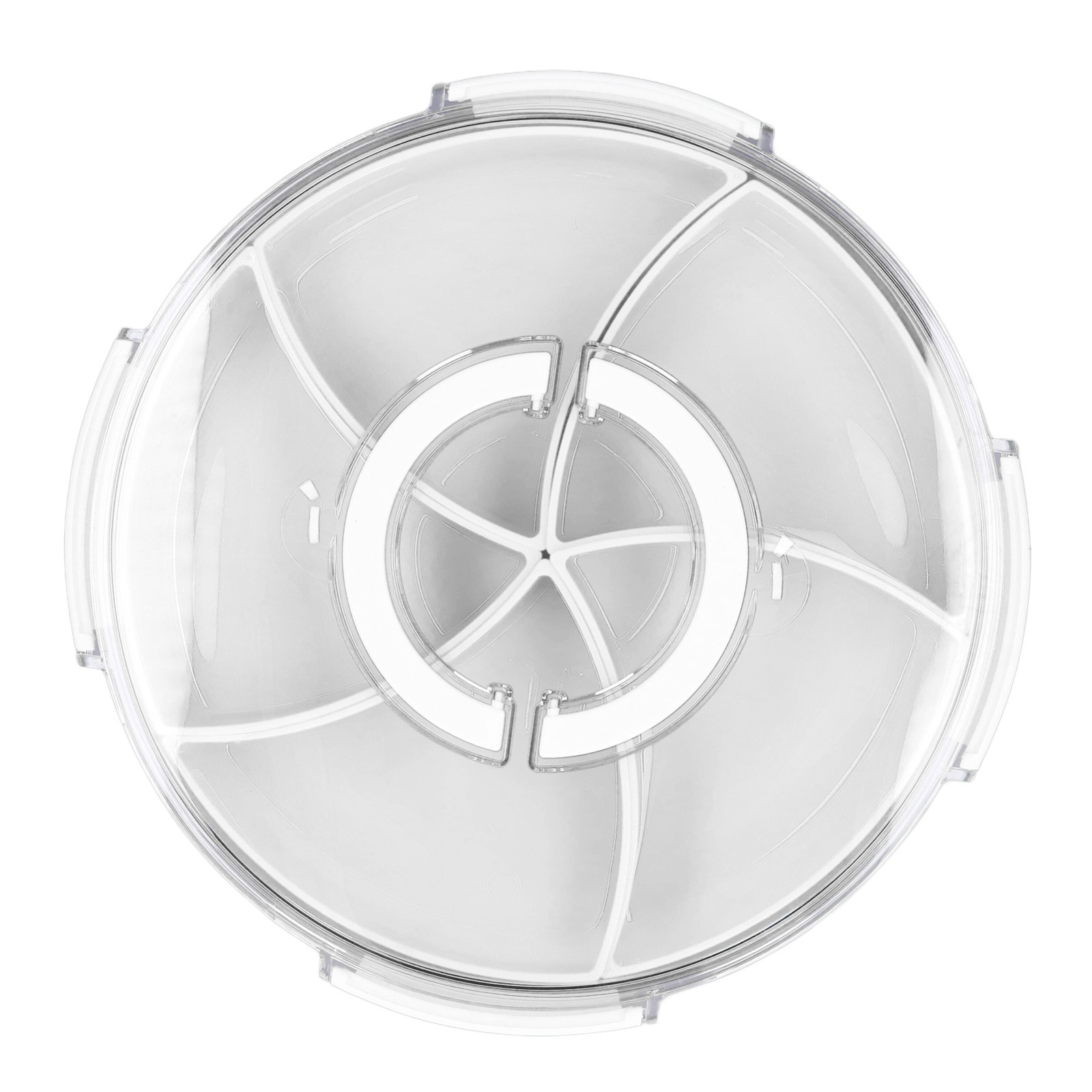 5-Compartment Round Snack Box with Lid & Handle, Rotating Serving Tray (White)