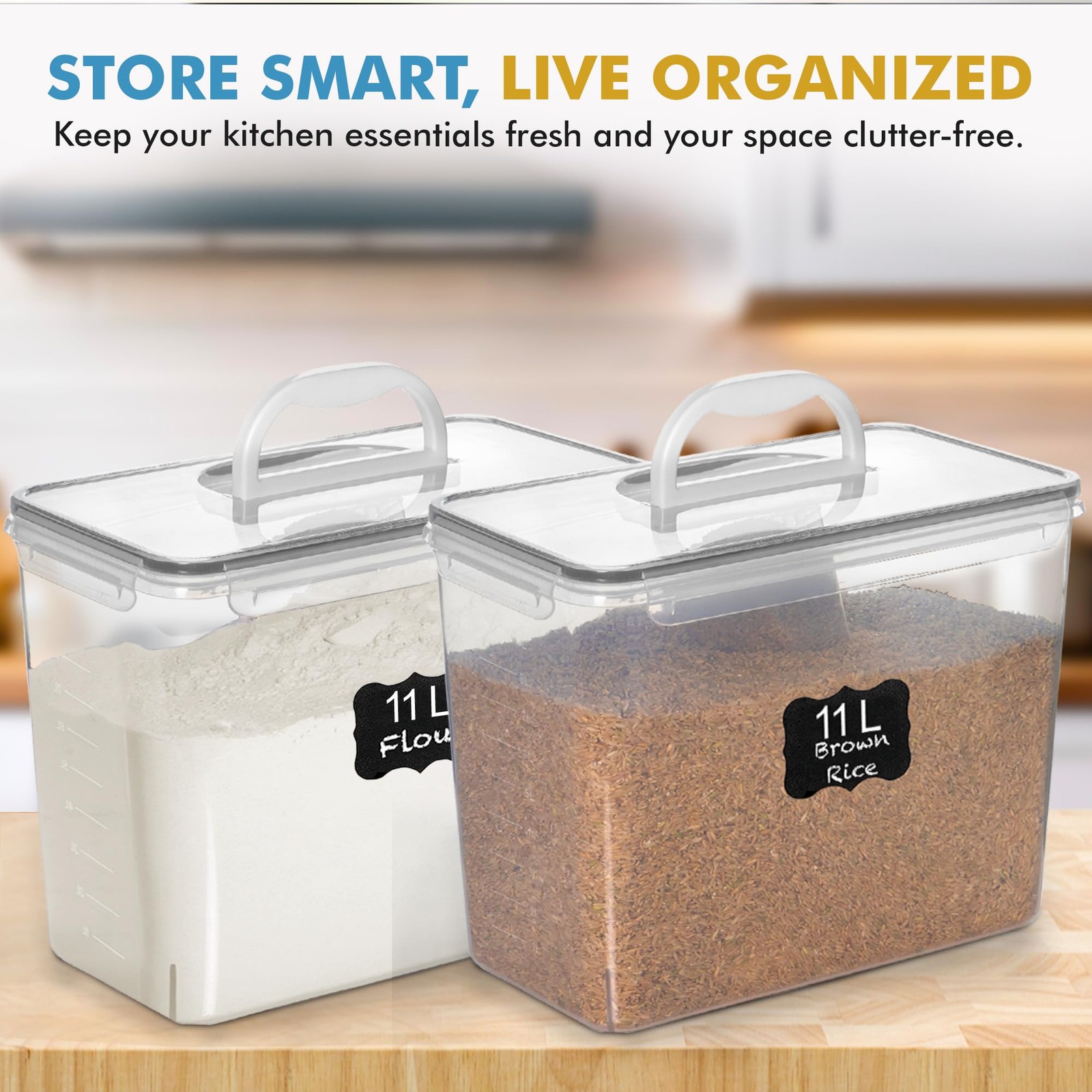 2 PC (11L | 372 oz) Flour Sugar Storage Containers with Easy Carry Handle – P…
