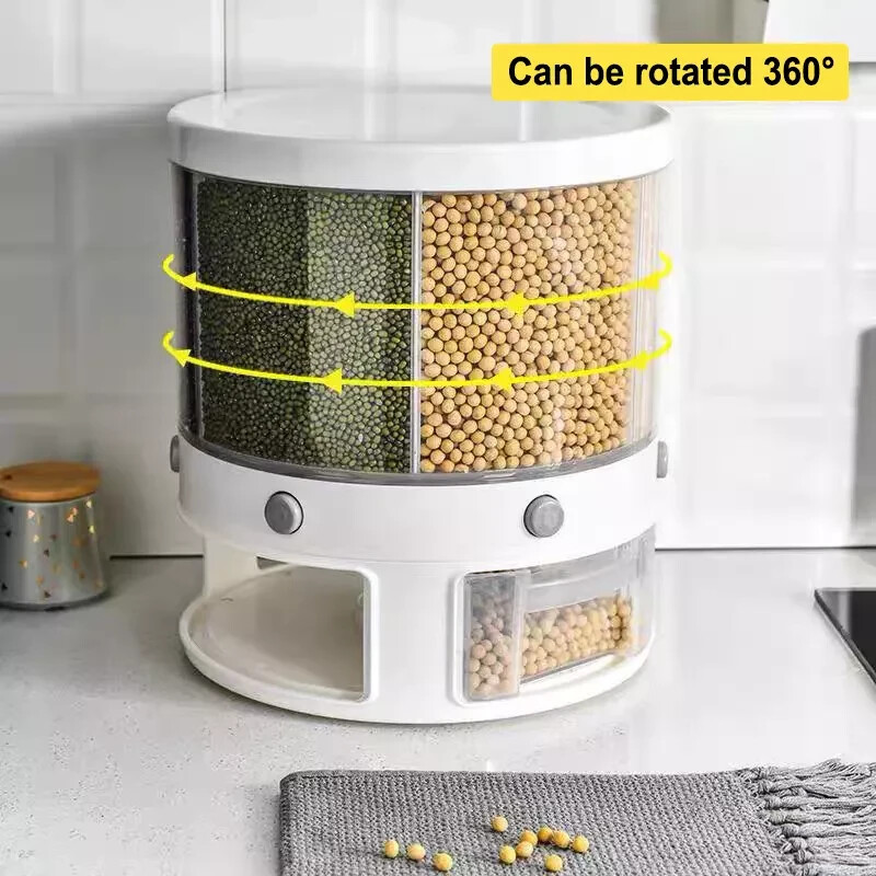 6 Slots Rice Grain Cereal Dispenser 22Ibs Kitchen Dry Food Storage Container