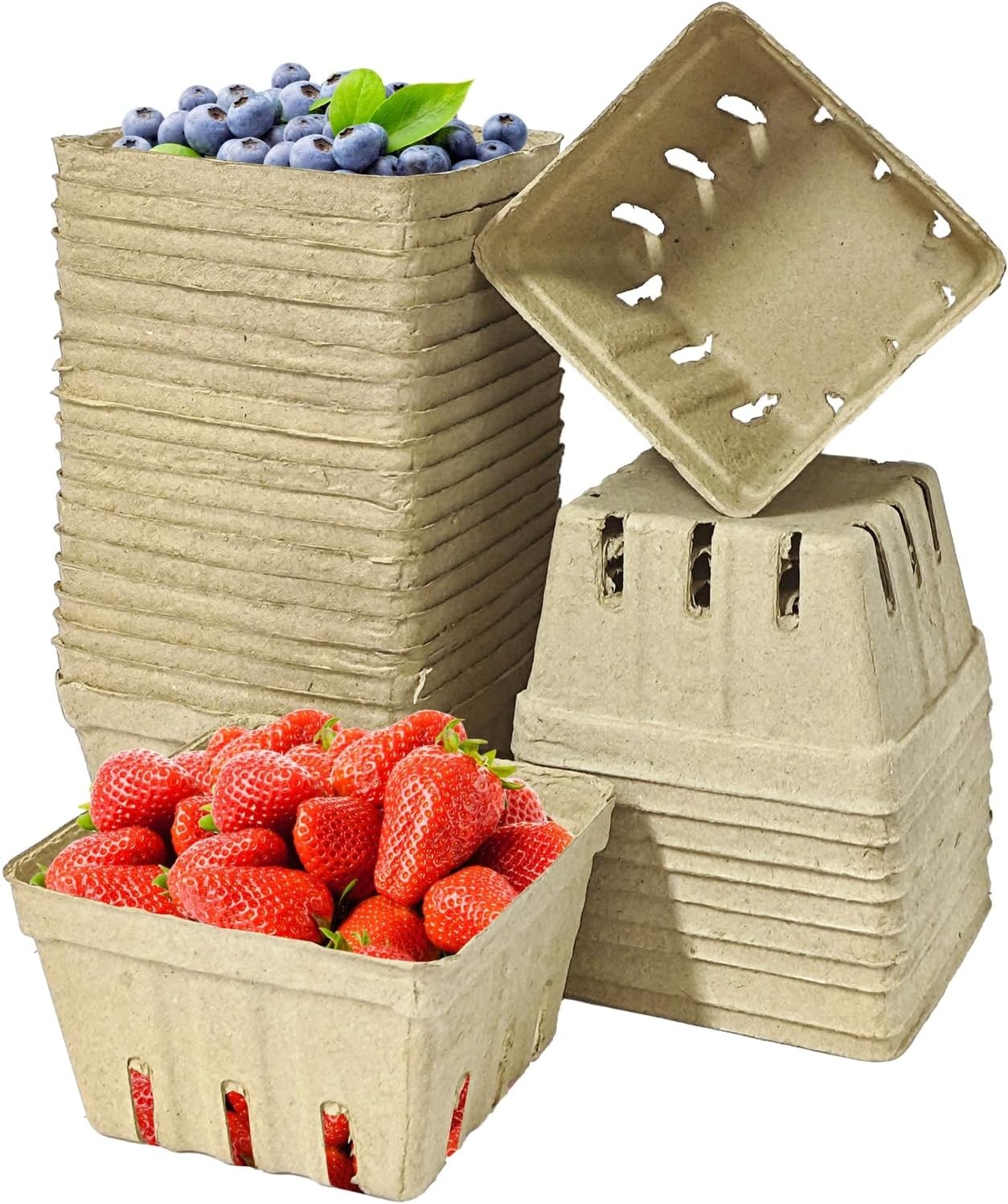 30 Pack Natural Pulp Fiber Berry Basket,Small Molded Produce Vented Basket Kitch