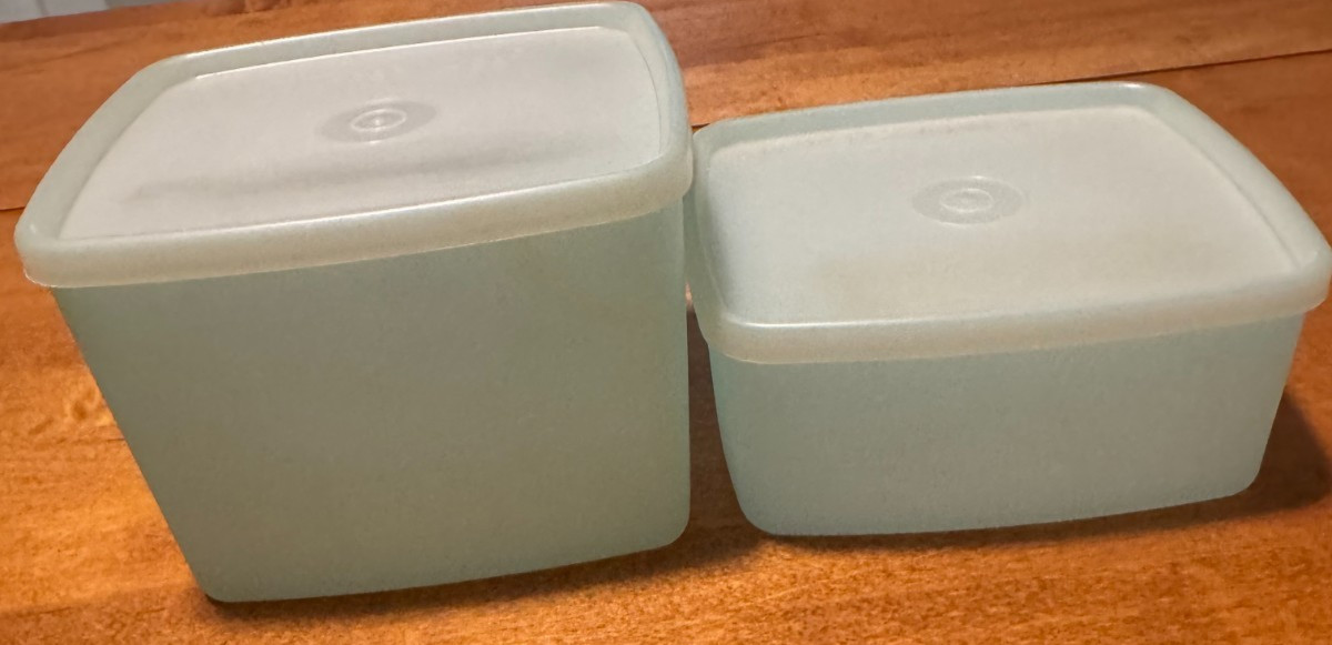 2 Vintage Tupperware 311 Pastel Square Storage Containers w/ Sheer Lids