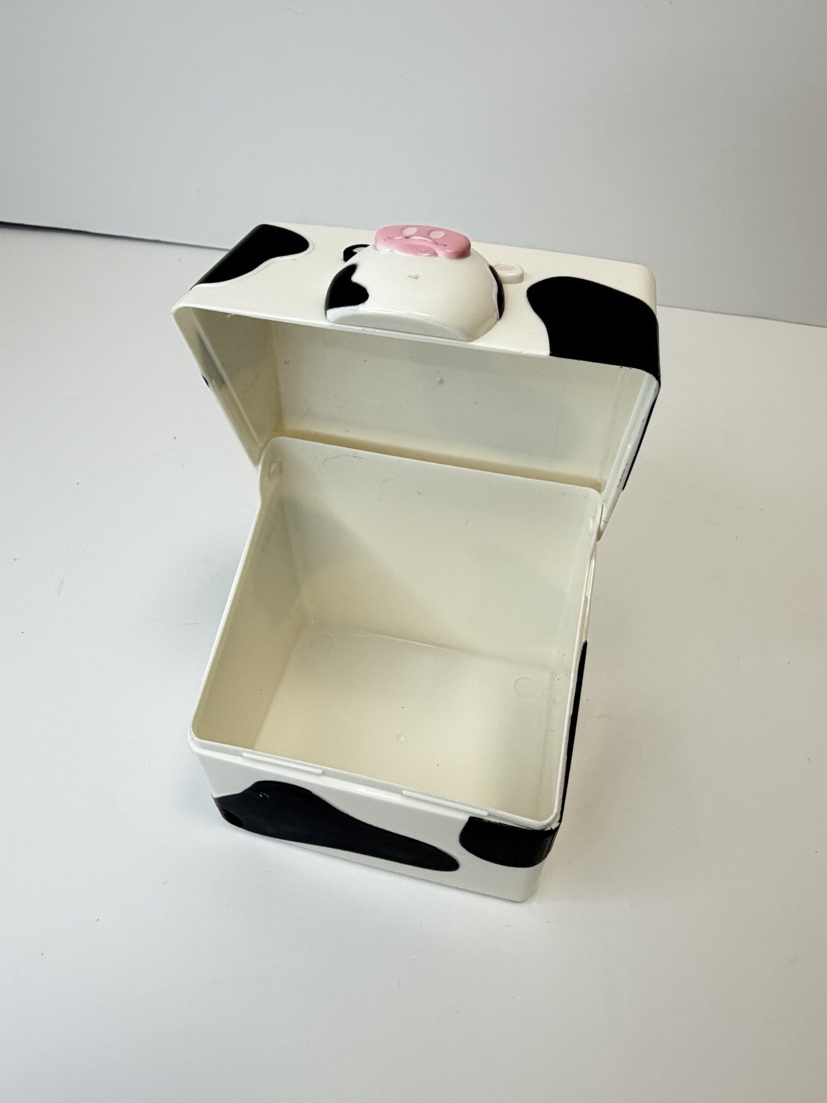 Cow Print Square Plastic Storage Container with Hinged Lid, Black White Pink, 5″