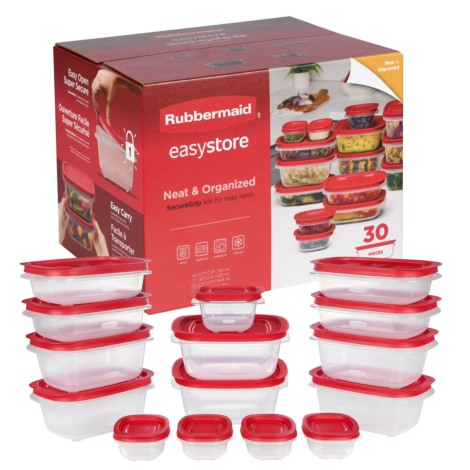 Rubbermaid EasyStore Food Storage Containers with Lids, 30-Piece Set – BPA Free