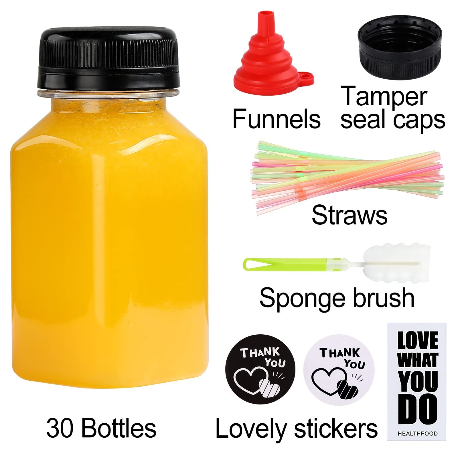 30 Pack 5oz Reusable Plastic Juice Bottles with Leak-Proof Caps – Clear Drink Co