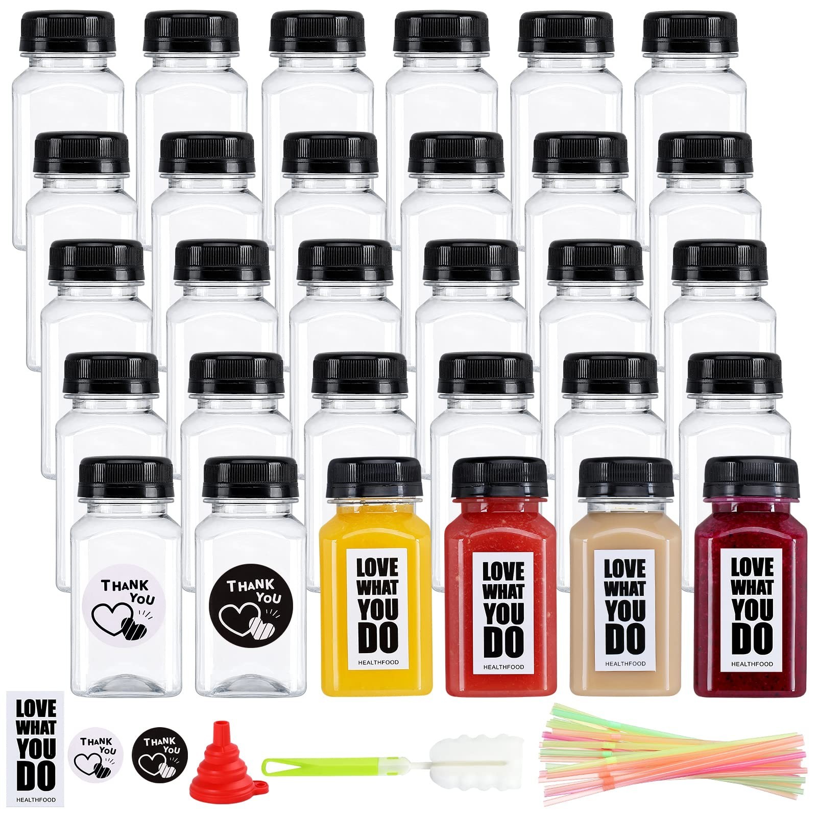 30 Pack 5oz Reusable Plastic Juice Bottles with Leak-Proof Caps – Clear Drink Co