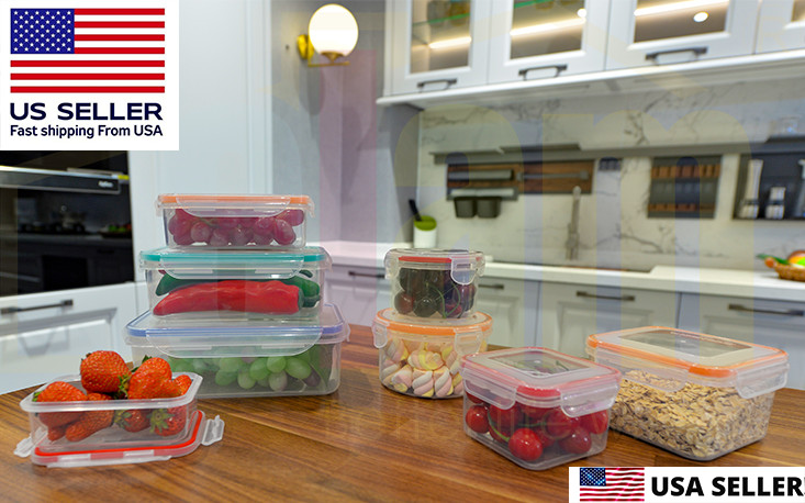 CrossFrog 8pc Plastic Food storage Meal Prep Container Airtight 100% BPA Free