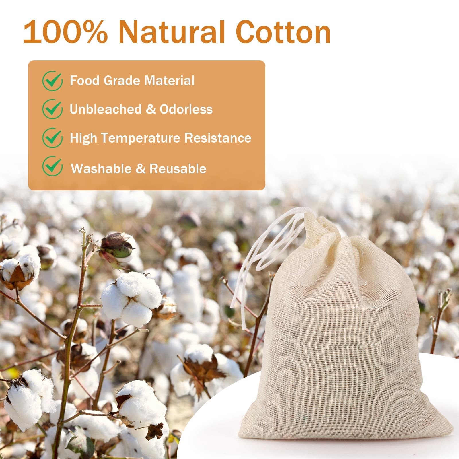 100Pcs Muslin Bags with Drawstring, 3×4 Inch Reusable Empty Tea S, White