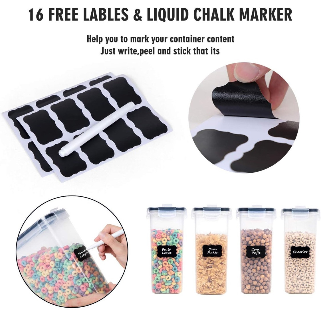 4 Piece Cereal Container Storage Set Airtight Large BPA Free Dispenser Black New