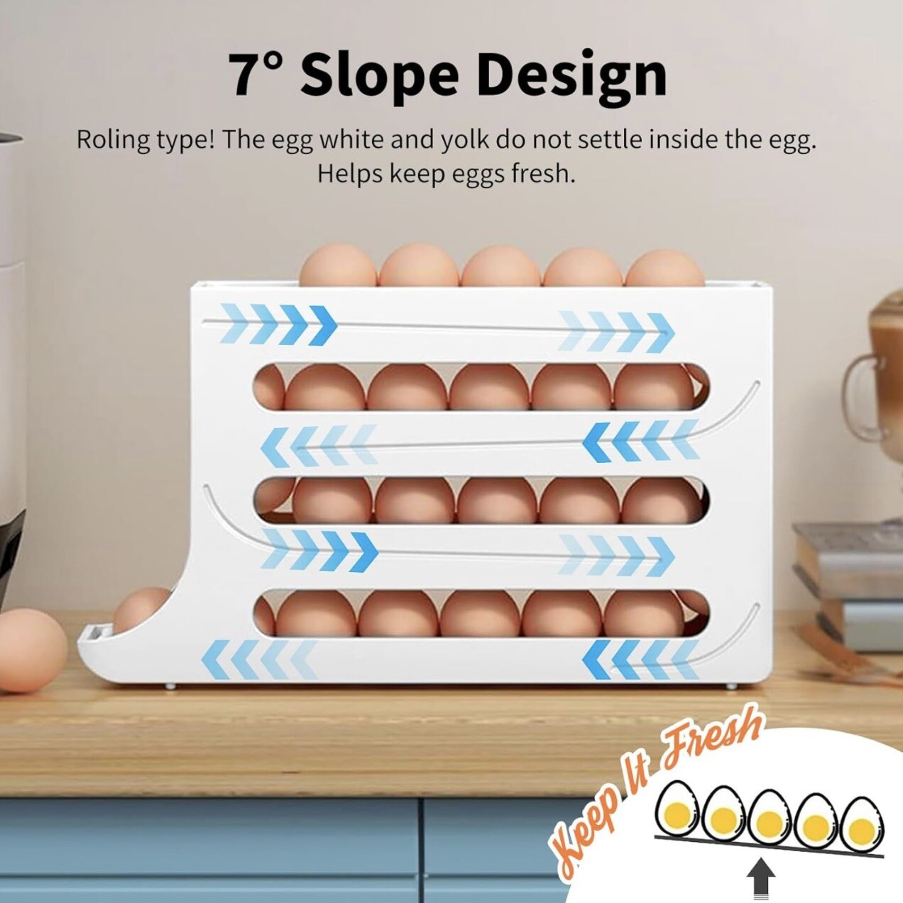Kitchen Roll down Egg Dispenser & Storage For Refrigerator Organizer Rack Holder