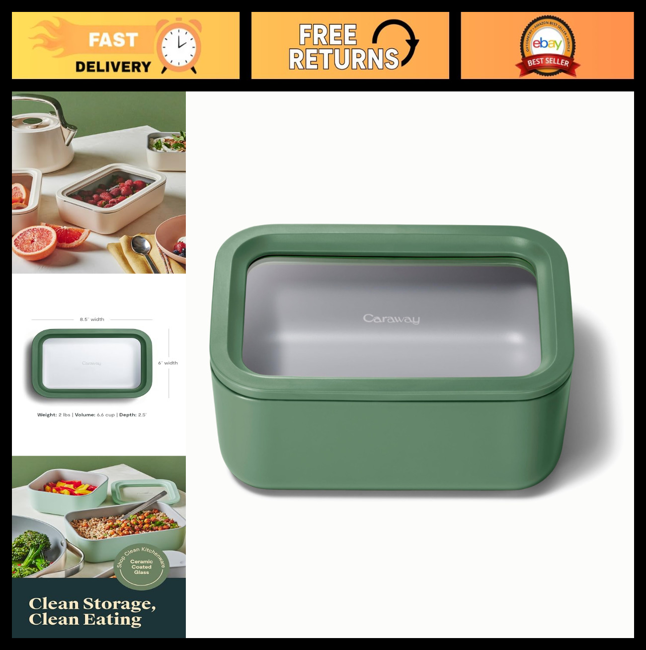6.6 Cup Glass Food Storage Container – Non-Toxic, Non-Stick, Microwave Safe, Lid