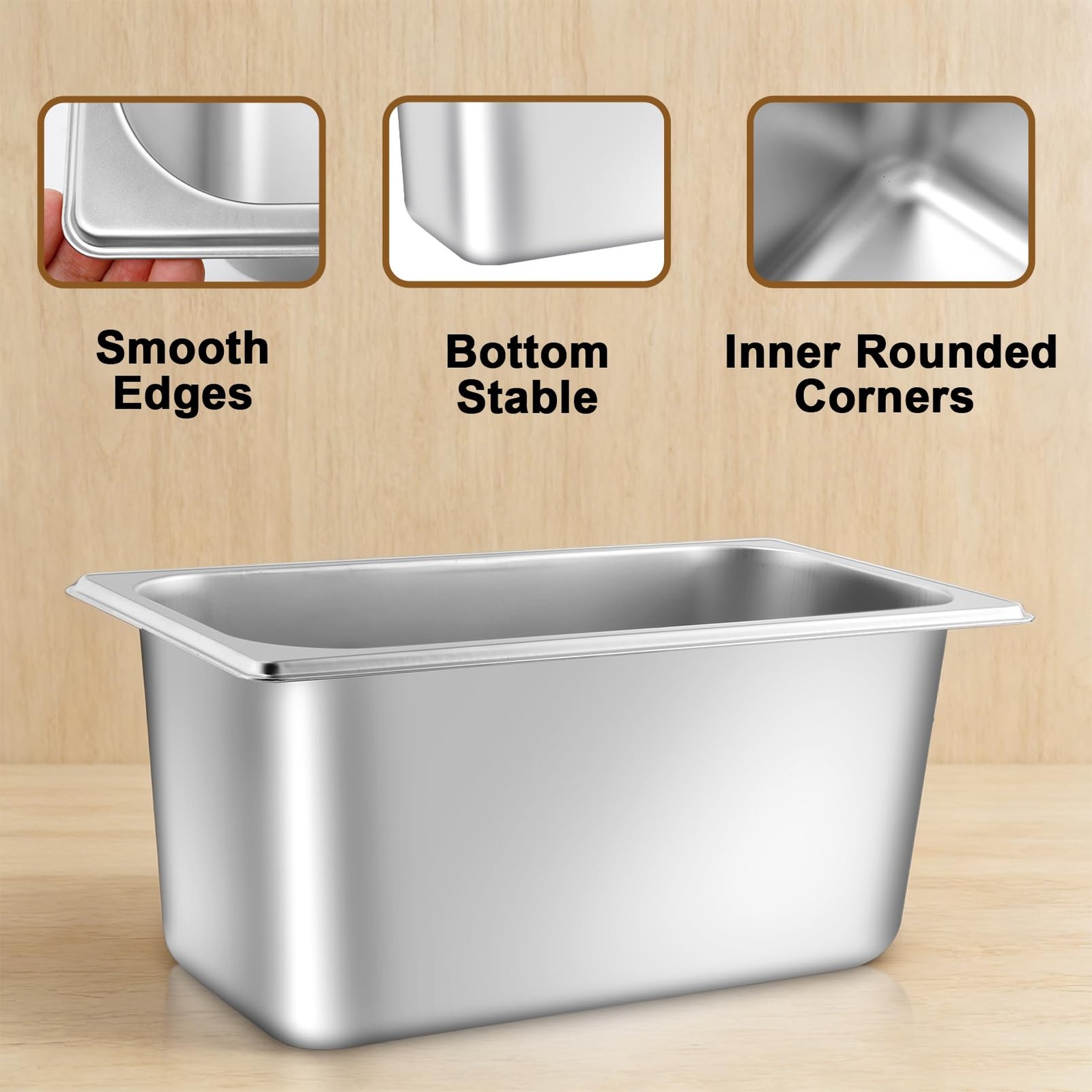 4 PCS 1/3 Size x 6 Inch Deep Stainless Steel Steam Table Hotel Pan Lid Buffet