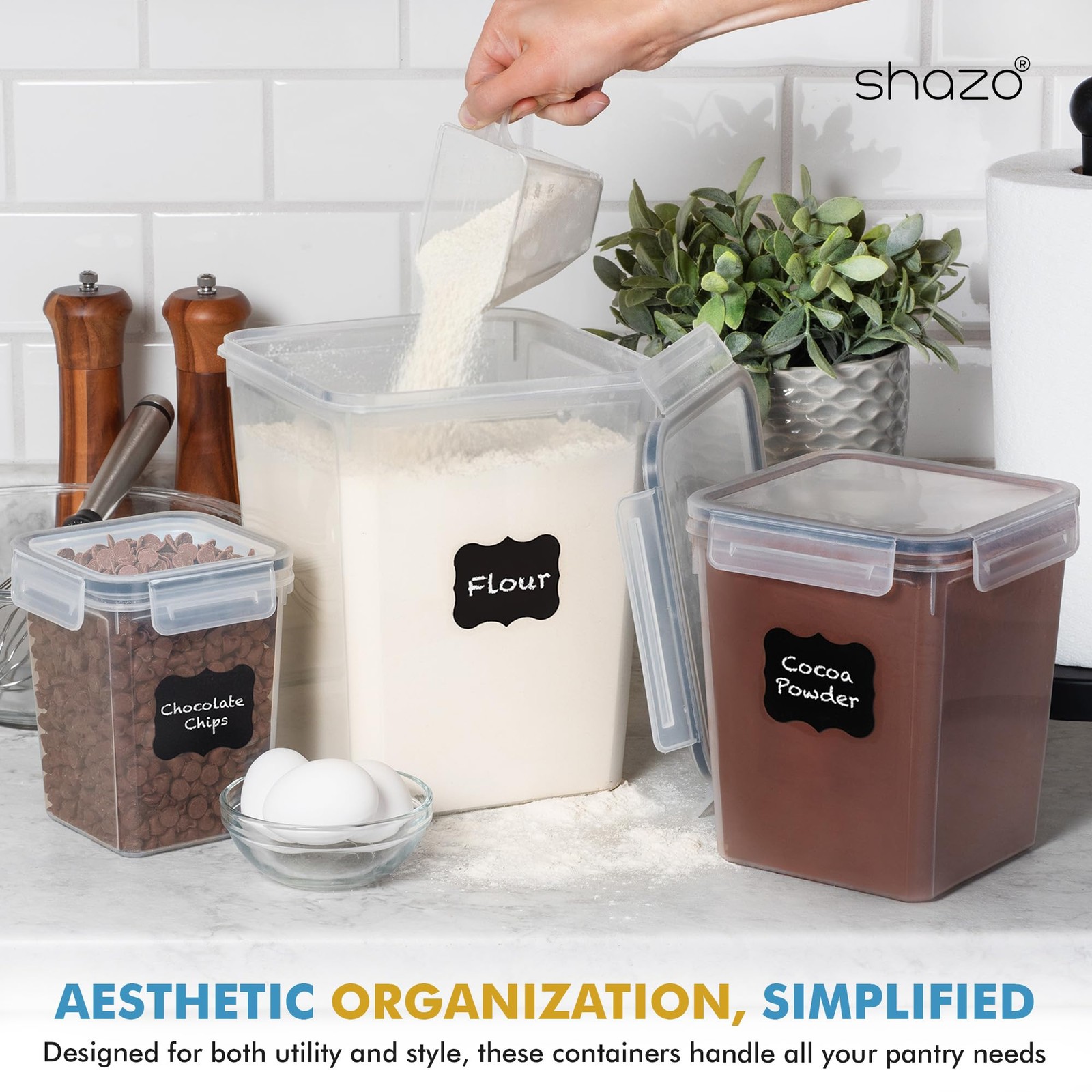 Best Shazo Flour Sugar Storage Containers Set of 3 6L 2.9L, 1.1L Large Airtight