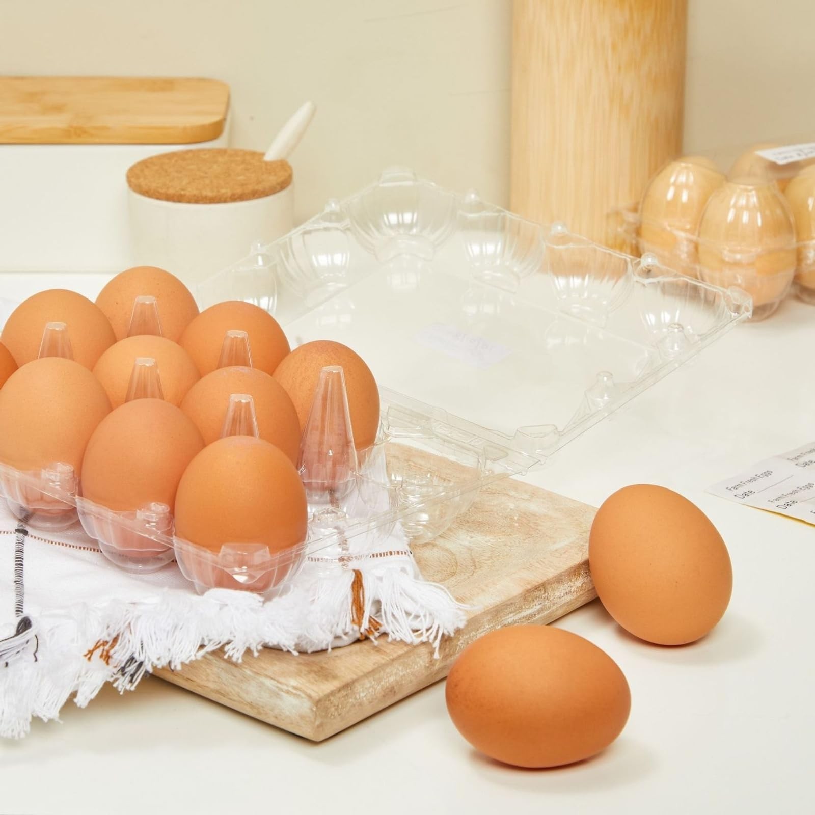 Clear Plastic Egg Cartons with Date Labels – Bulk Storage Set, 12-Count, 48 Pack
