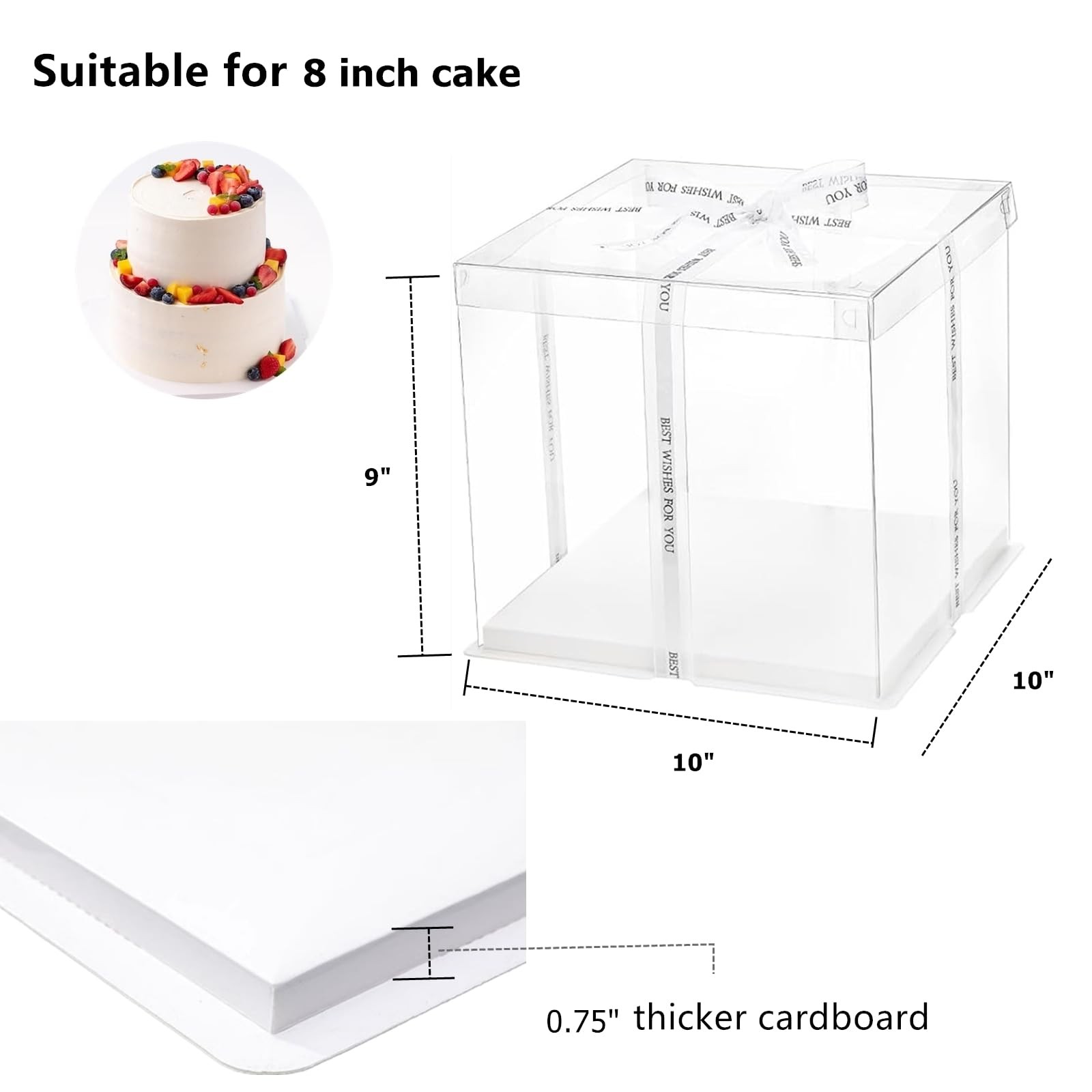 6 Pack Clear Cake Box, 2-Layer Transparent Cakes Box with Ribbon, 10″ X 10″ X…