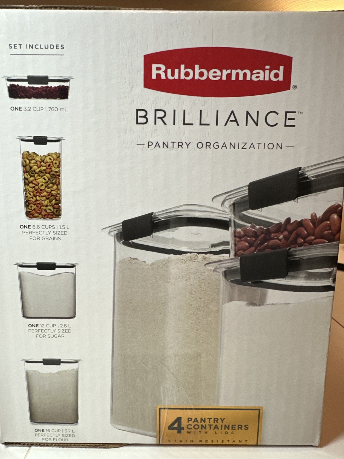 Rubbermaid Brillance Pantry 360° Organization, 4 Containers With Kids