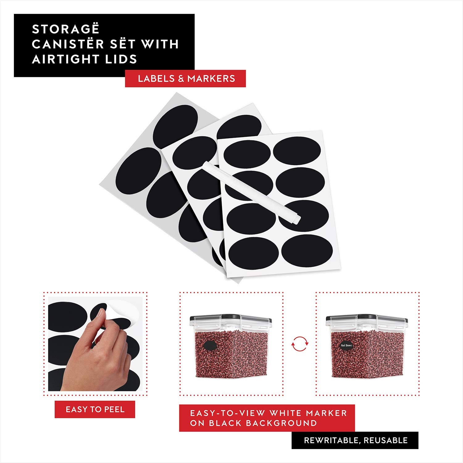 Flour Sugar Storage Containers Set of 4; 3.6L Plastic Airtight Food Storage C…