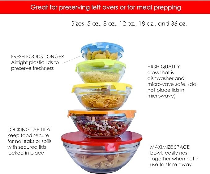 Gourmet Home BASICS 5 Pc. Bowl Set w/Lids NWT