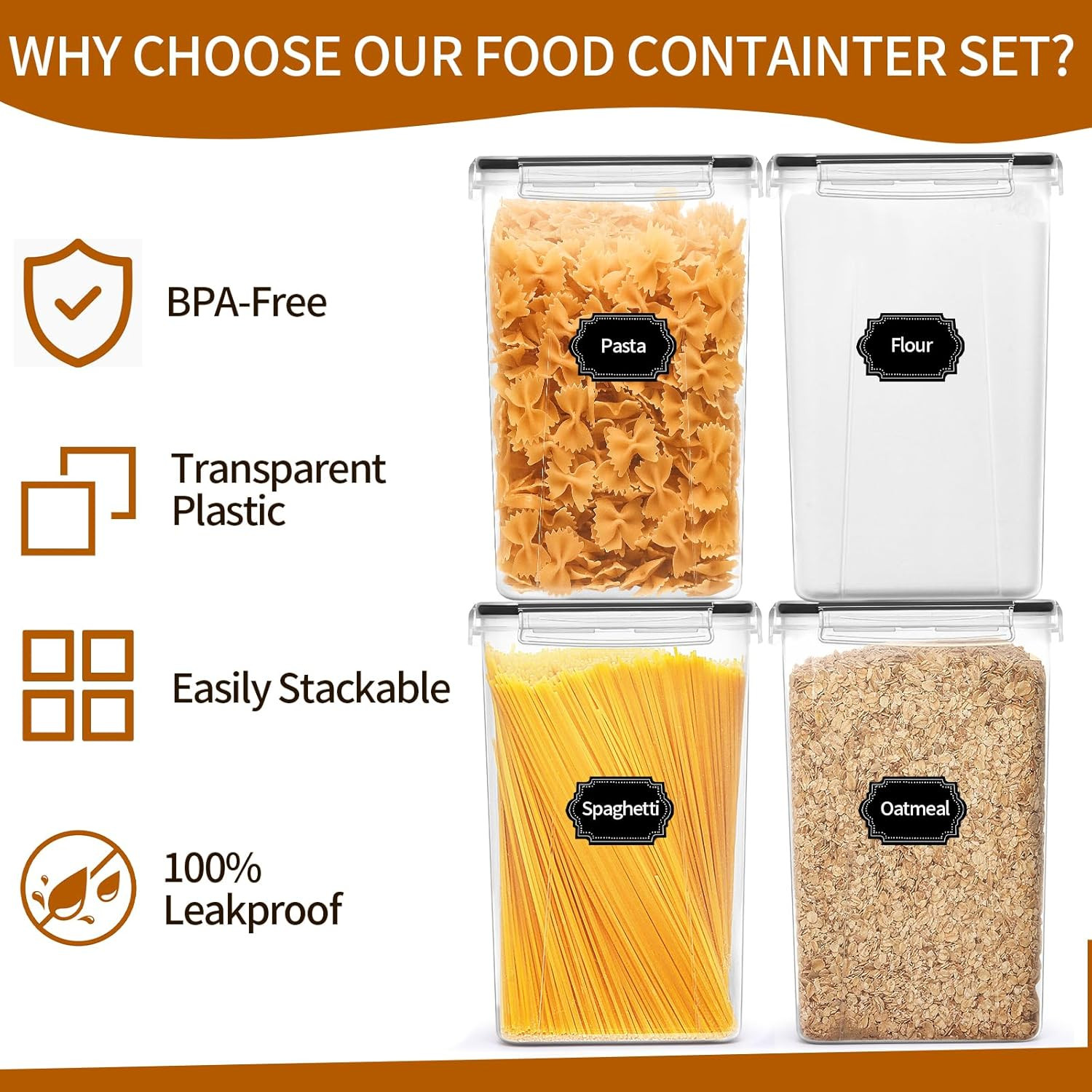 4 Pack Extra Large Airtight Food Storage Containers with Lids (6.5L / 220 Oz), B