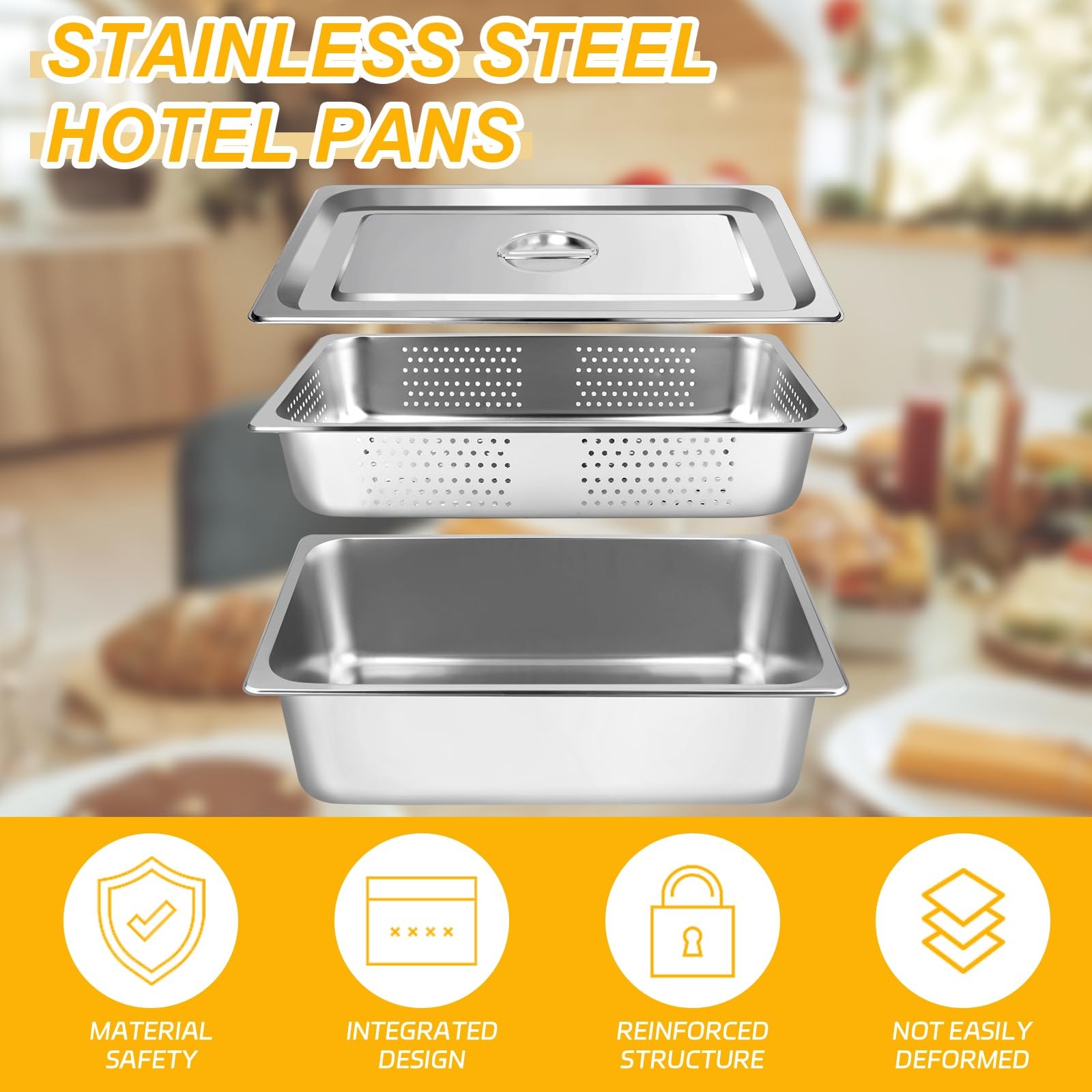 3 PCS Full Size 4 Inch 6 Inch Hotel Pan Lid Perforated Steam Table Stainless