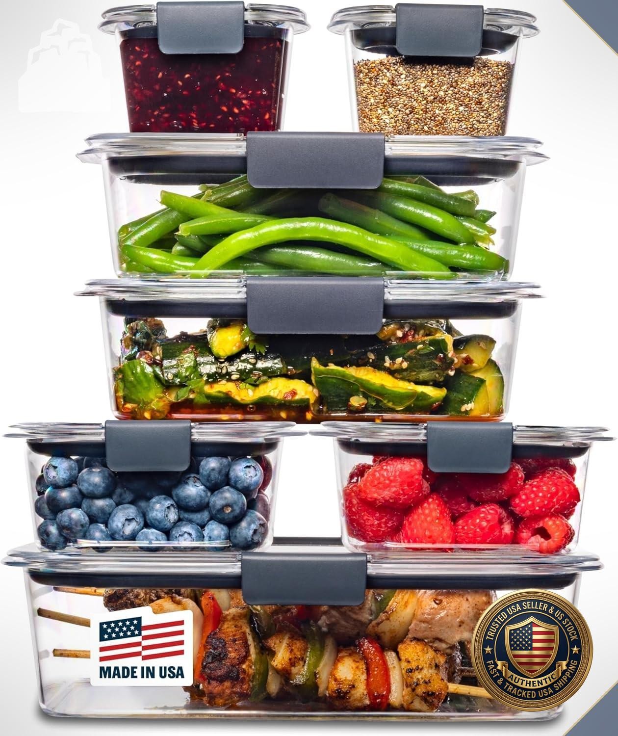Food Storage Containers 14 Piece Set BPA-Free Leak Proof Clear Lids