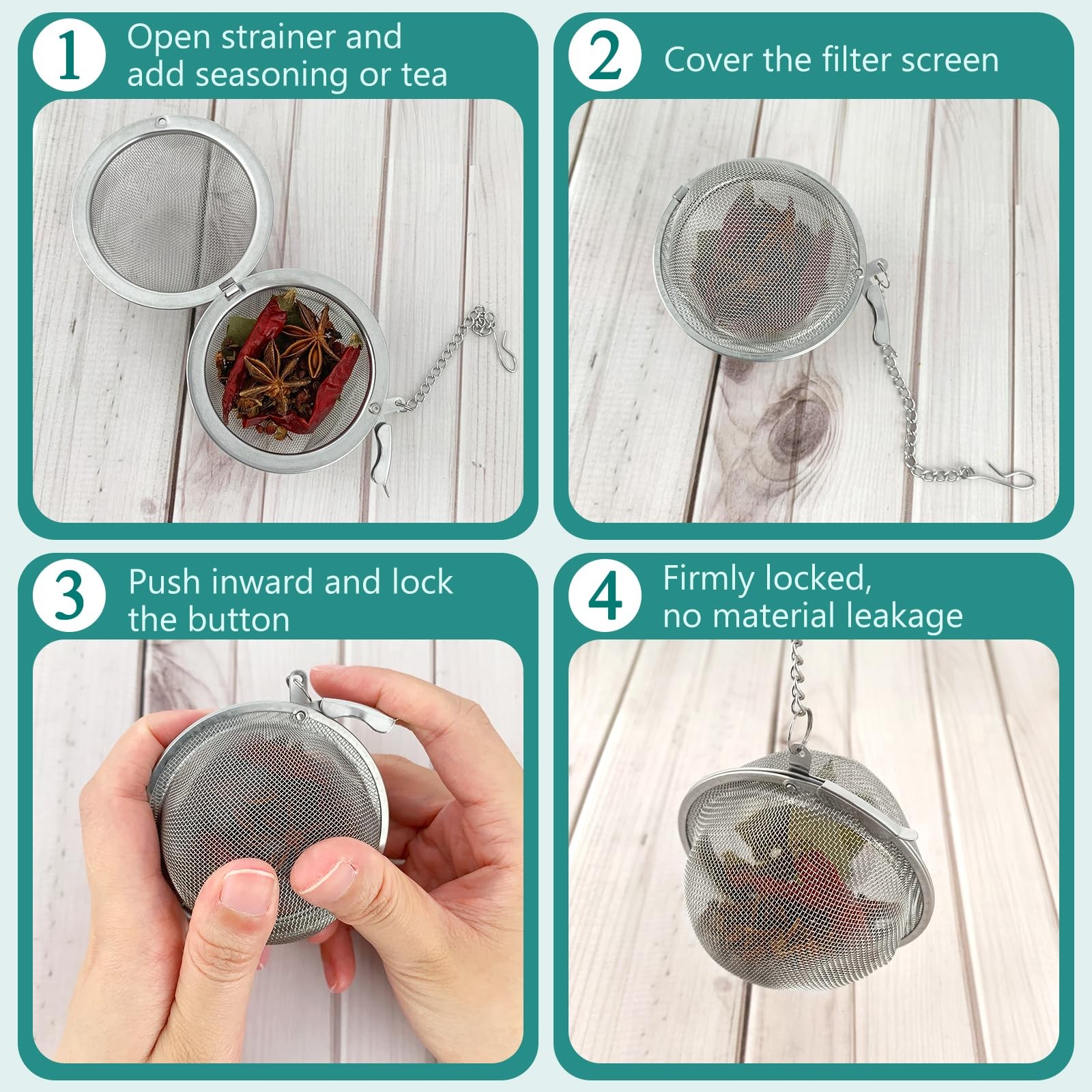 2Pcs Stainless Steel Strainer Tea Balls, 2.83in Diameter, Silver