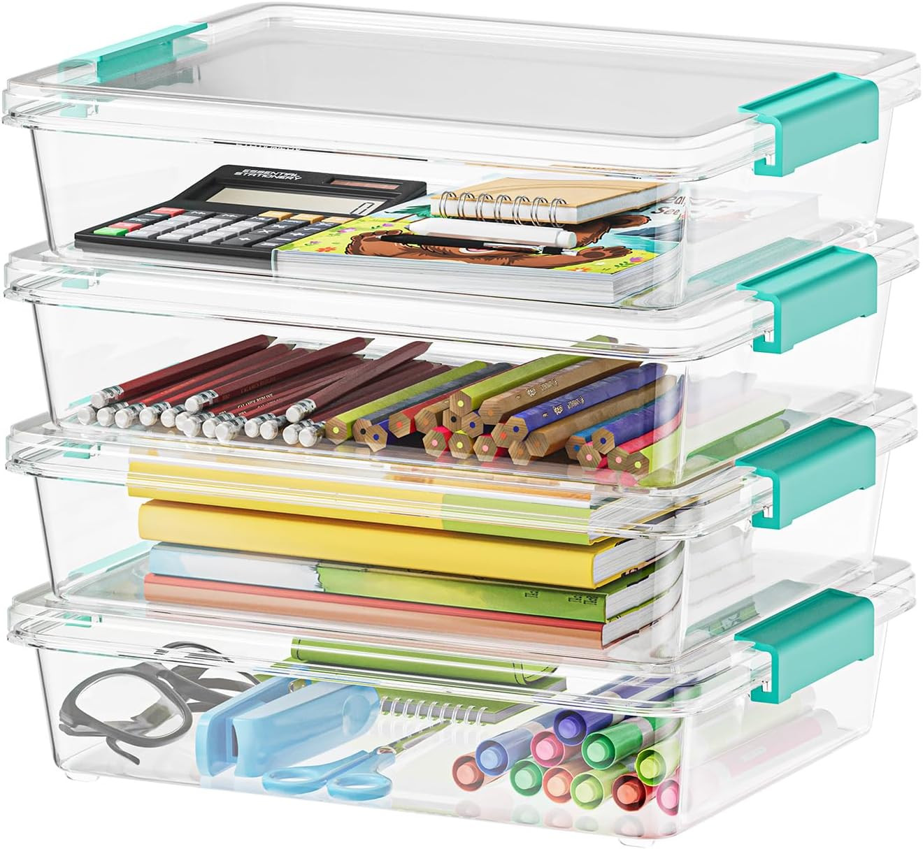 Clear 6 Qt Stackable Storage Bins with Lids – 4 Pack for Home & Office