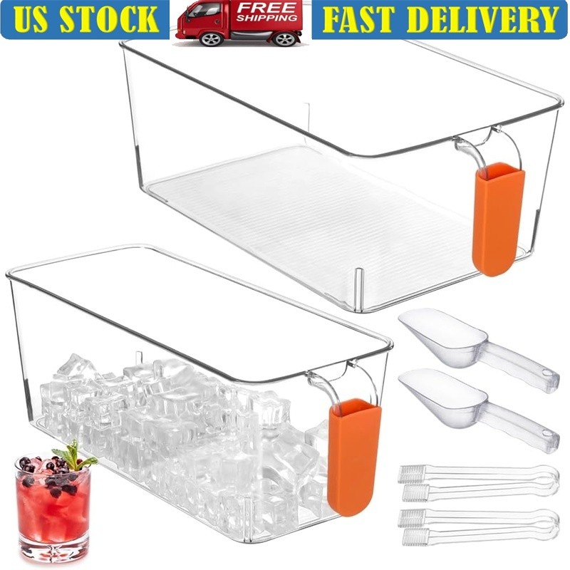 Large Capacity Ice Storage Bin W/ Scoop & Tongs Food Safe Plastic Easy Clean New