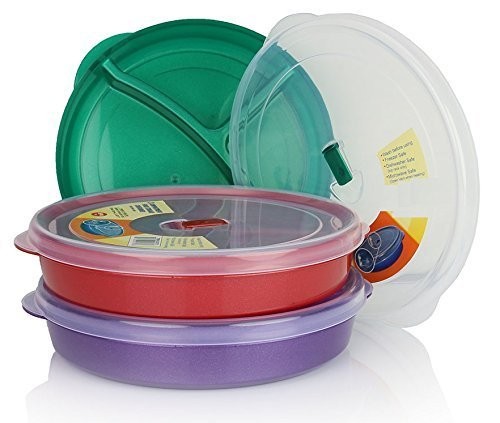 (Set of 3) Chef’s 1st Choice Microwave Food Storage Tray Containers – 3 Secti…