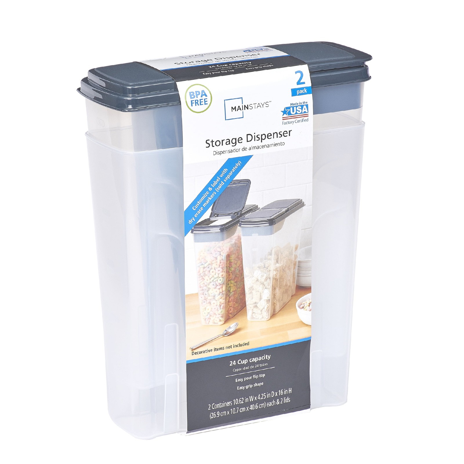 2-Pack Cereal Keeper, Plastic, 24 Cup – Dark Gray Lid