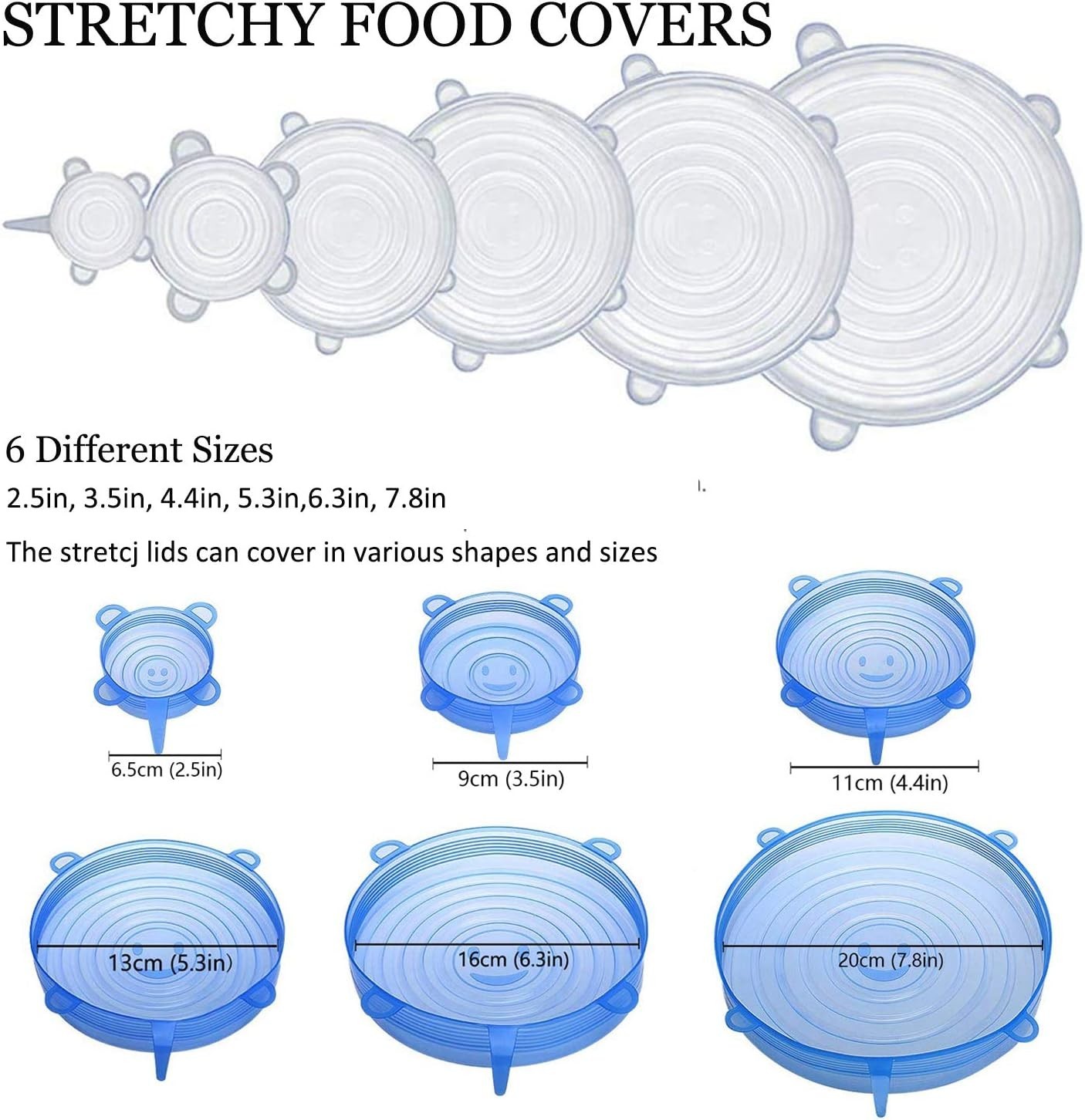 Durable Microwave-Safe Silicone Stretch Lids – 6 Sizes for Fresh Food Storage