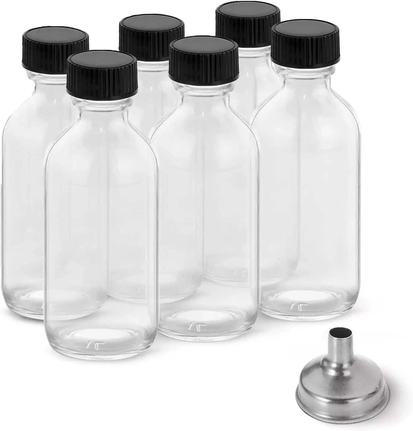 6 Pack 2 oz Shot Bottles with Caps, Glass Jars with Lids, Small Clear