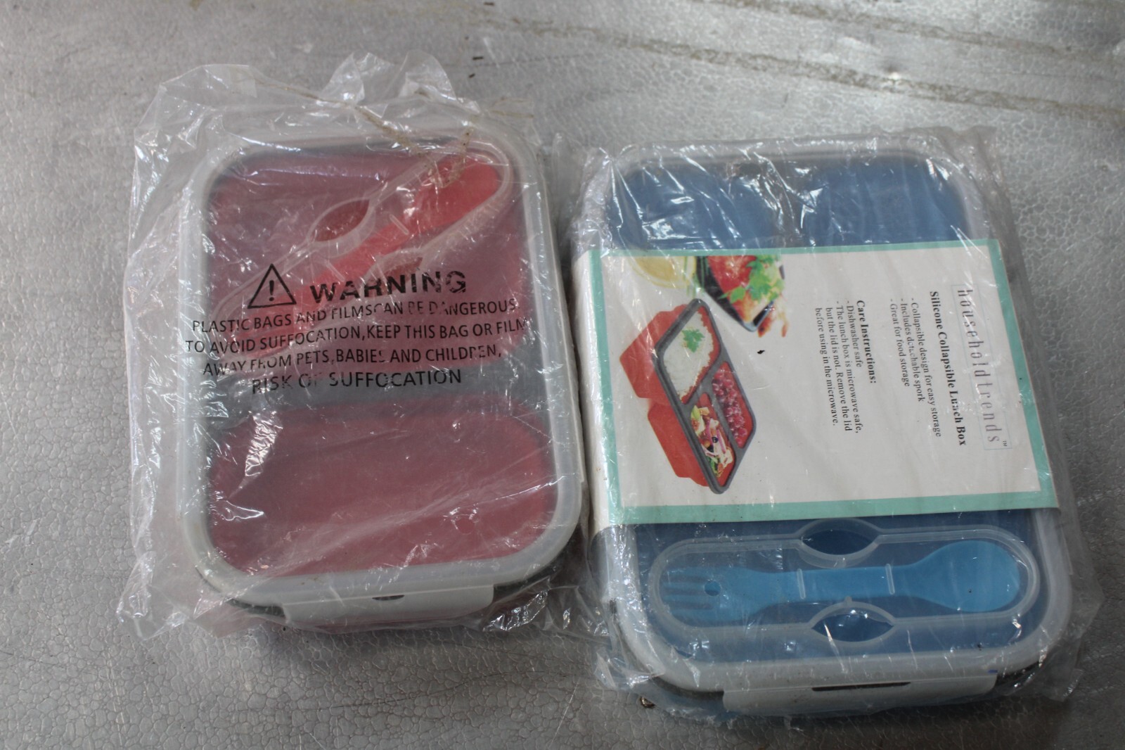 Household Trends Silicone Collapsible Lunch Box Red and Blue 8.5” X 6” NEW