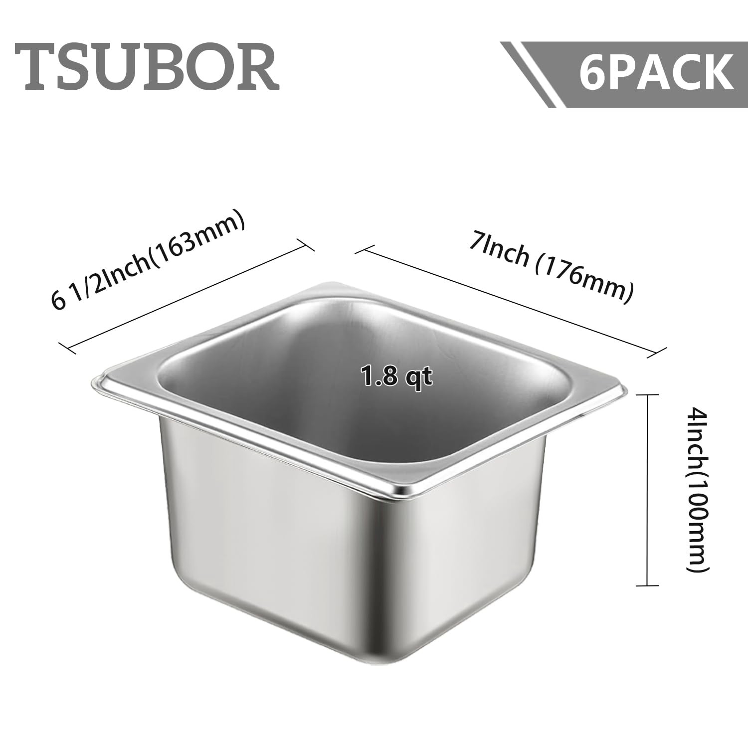 6 Set Stainless Steel Hotel Pans 1/6 Size 4 Inch Deep With Lids, Anti-Jam Cha…