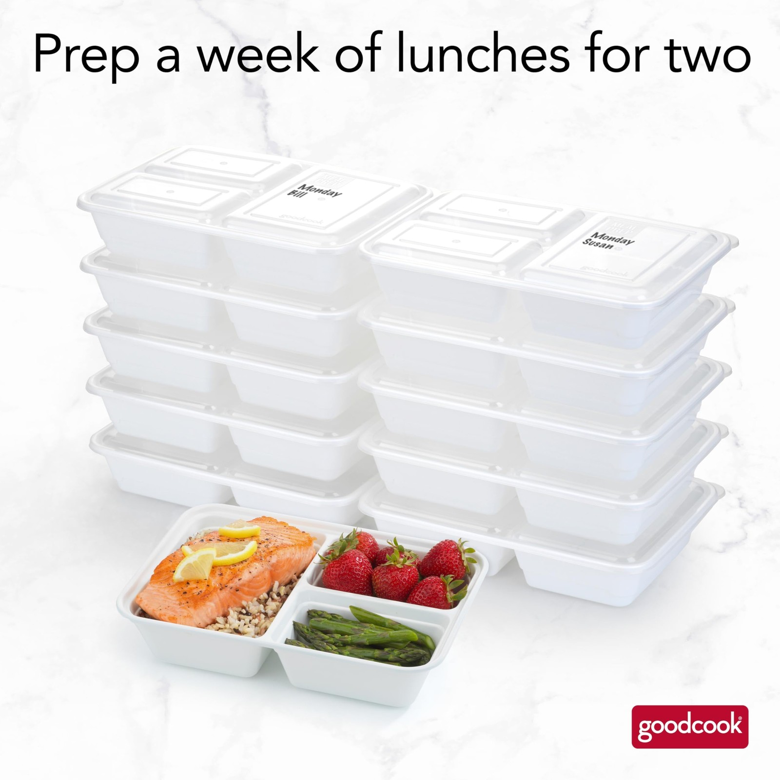 GoodCook Food Storage Containers for Meal Prep Rectangle Three 10 Sets, White