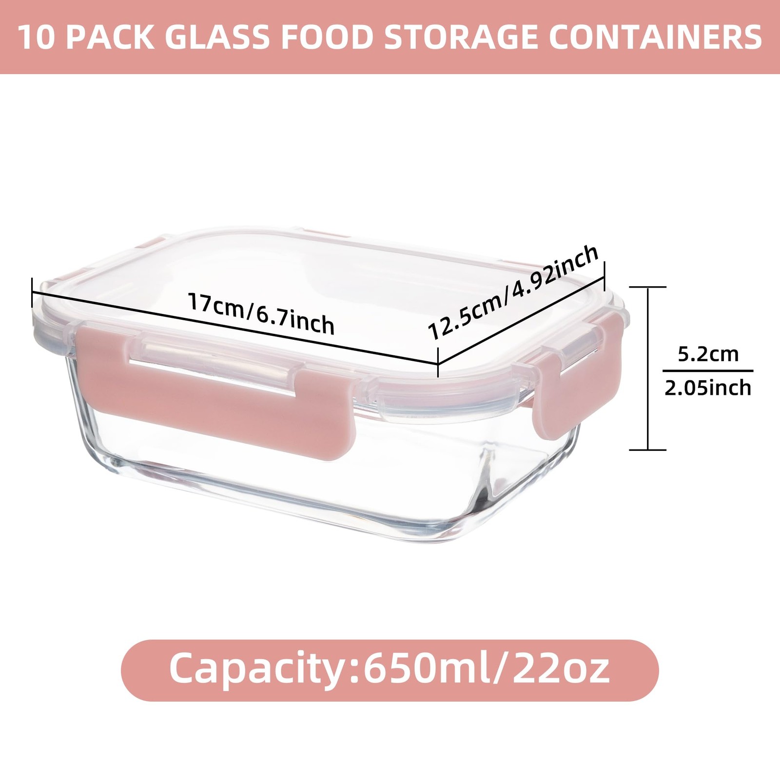 10 Pack 22 oz Glass Meal Prep Containers, Food Storage Containers with Lids, …