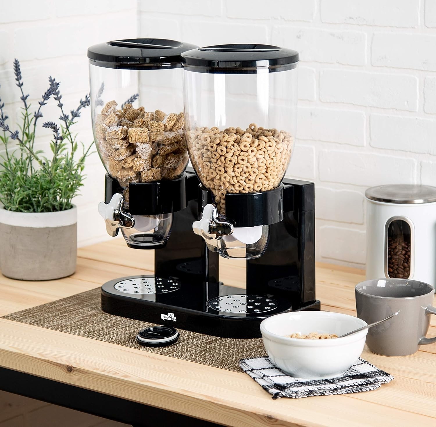 Modern 2-Canister Food Storage Solution – 17.5 oz Dry Food Dispenser in Black
