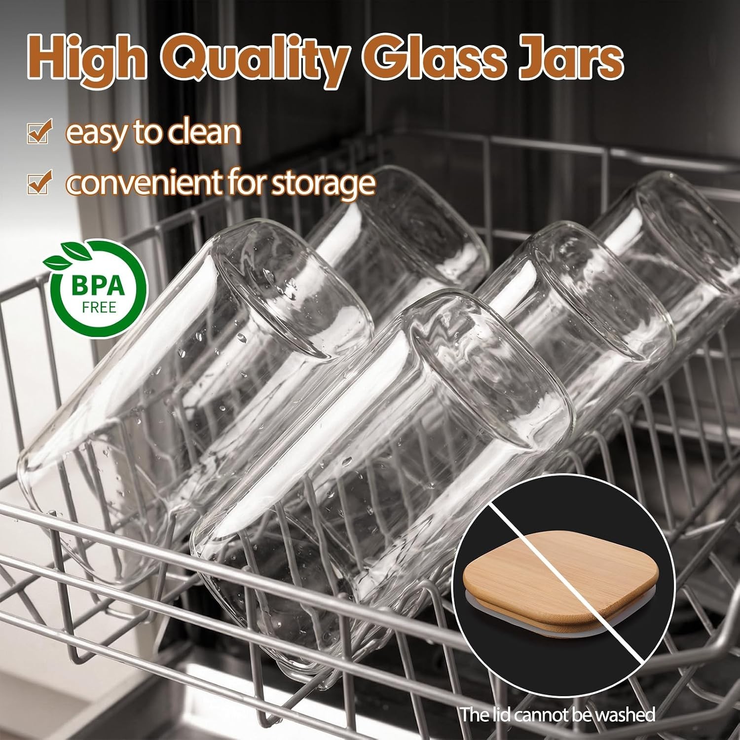6 Pack 1.2qt Glass Storage Containers with Bamboo Press Lids, Airtight Pantry…