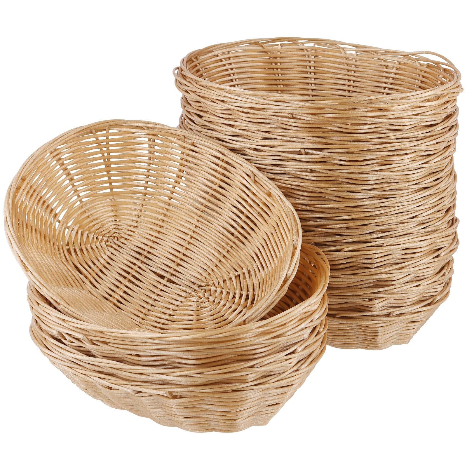 20 PCS 9x6x2.3 Inch Oval Small Woven Bread Basket Food Serving Light Brown