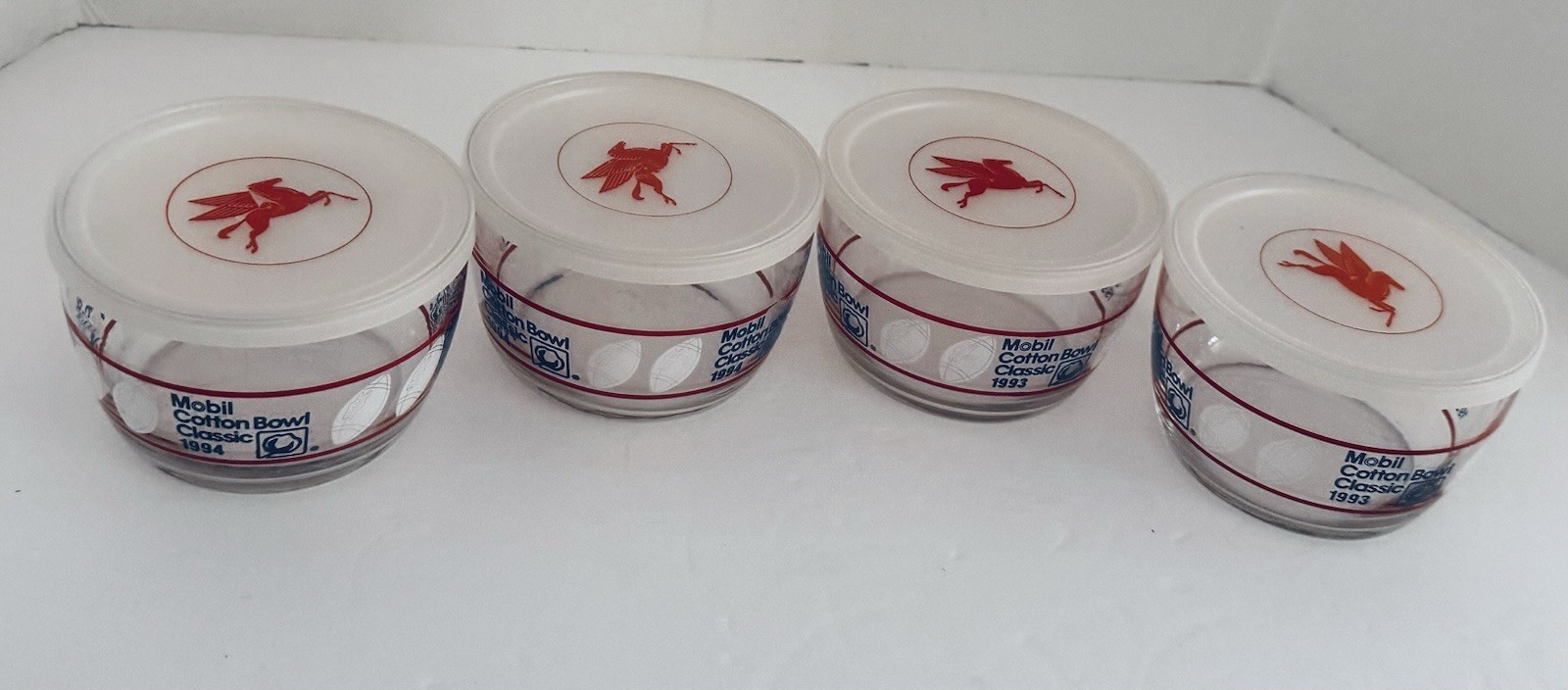 Mobil Cotton Bowl Glass Bowls Pegasus on Lids 1994 NCAA Football Lot of Four