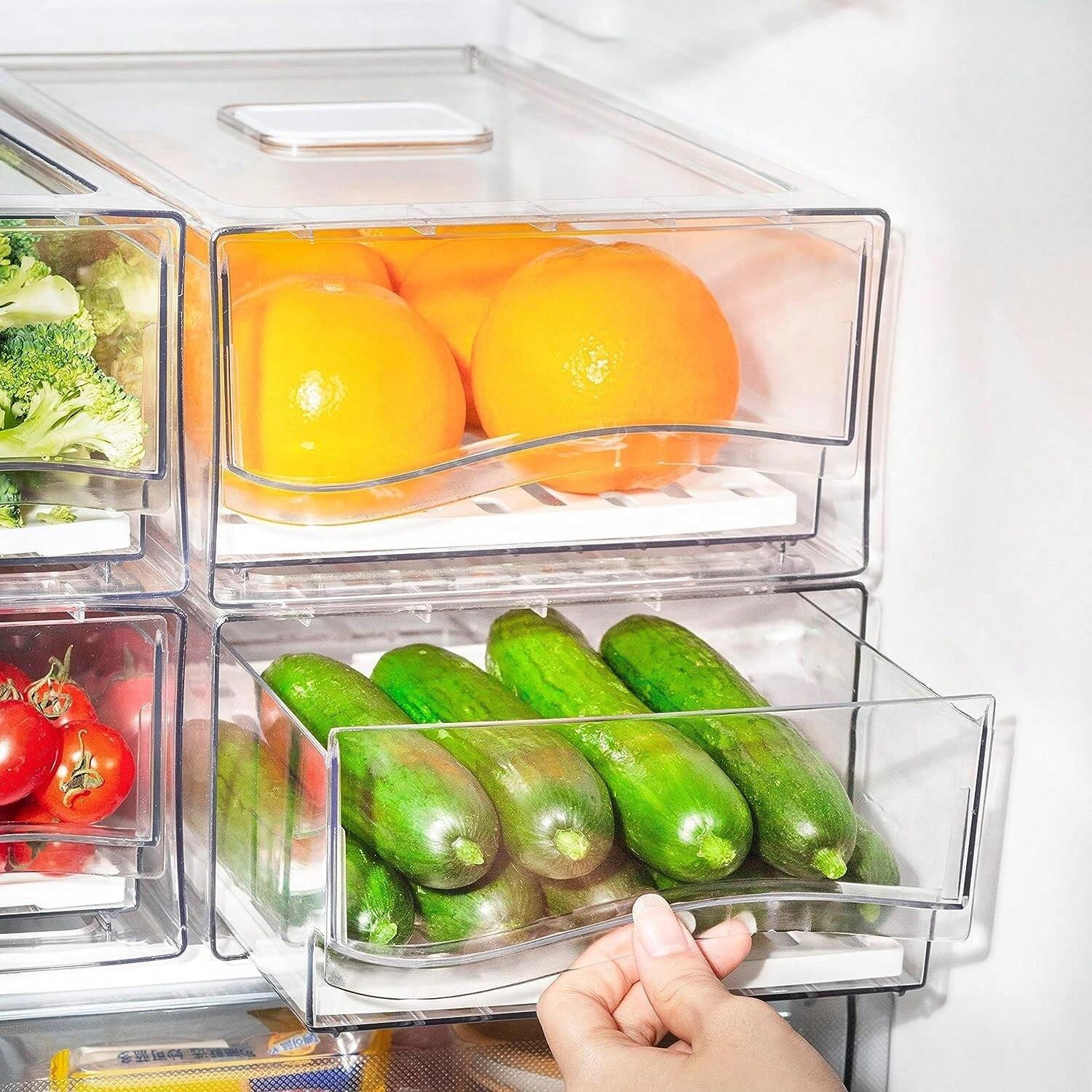 2 Pack Stackable Fridge Organizer Bins Refrigerator Drawer Food Storage
