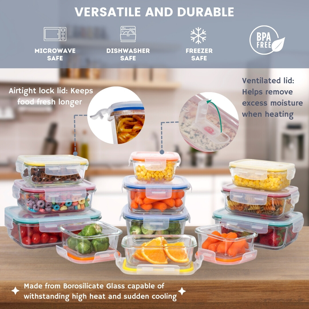 Imperial Home 24 pcs. Glass Meal Prep Storage Container Set W/ Snap Locking Lid